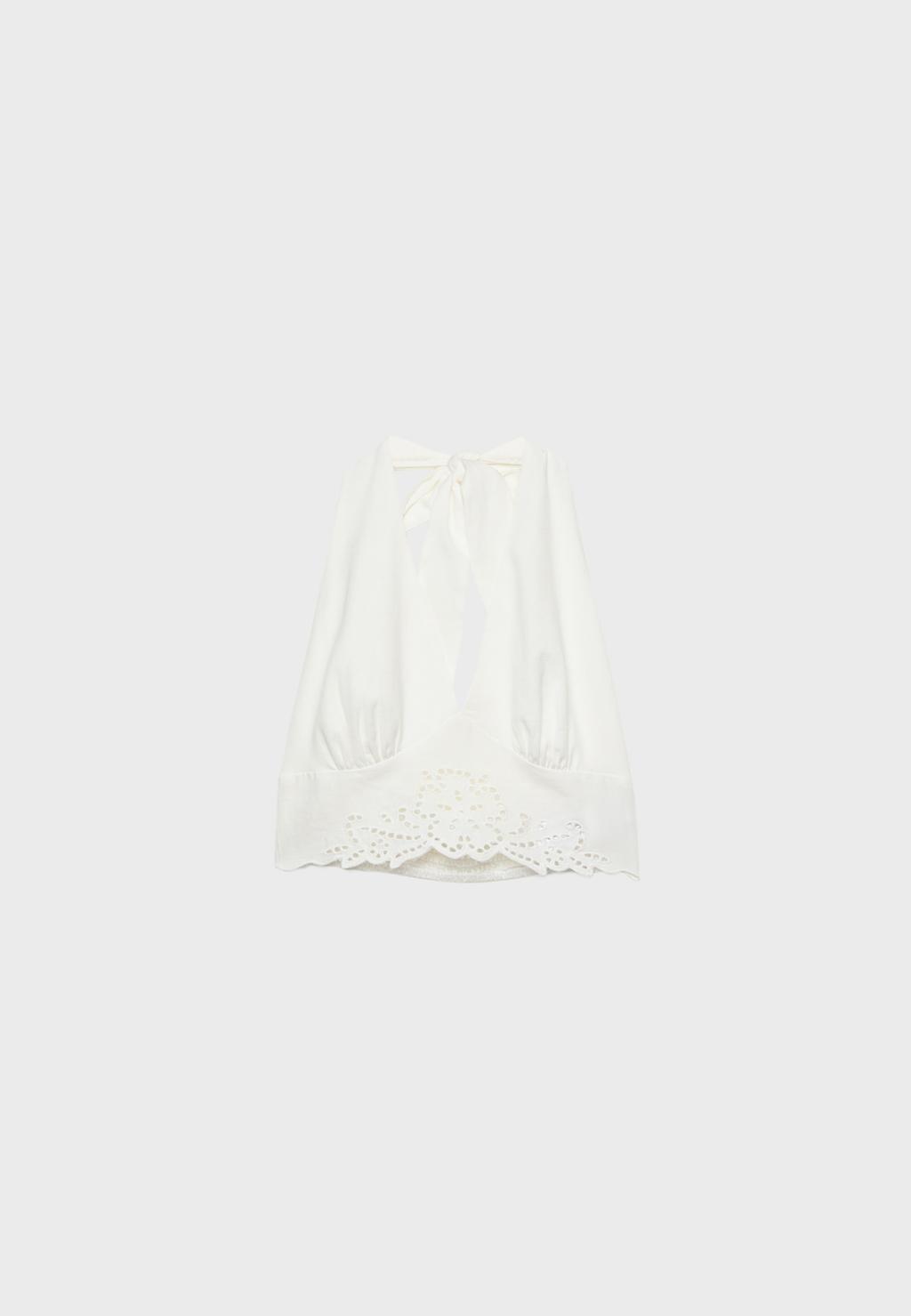 Top halter bordados con lino