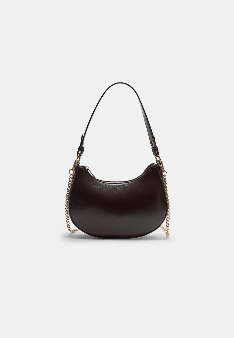 Stradivarius Kabelka Na Rameno Tvaru Půlměsíce S Řetízkem Brown Os