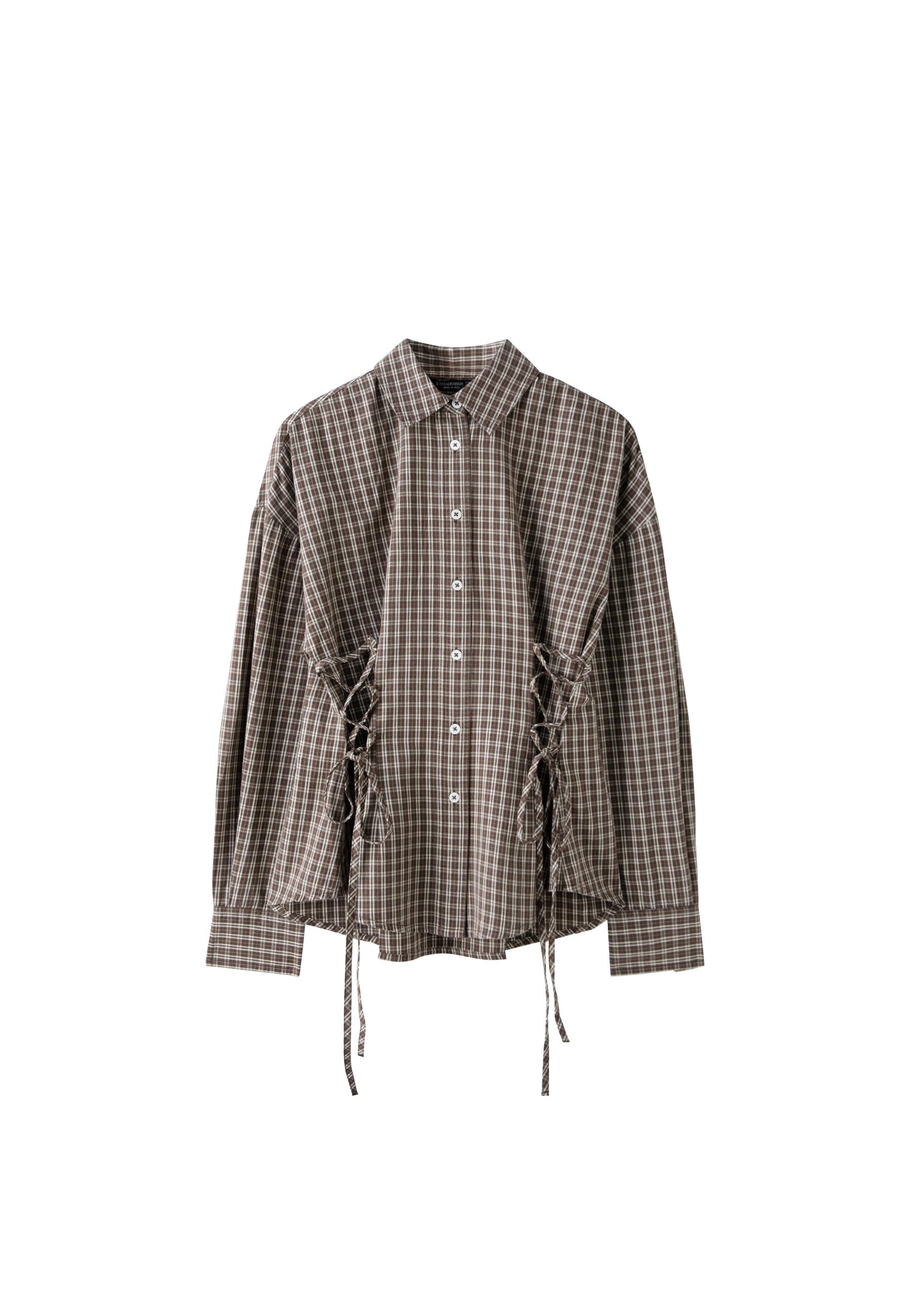 Check shirt with tie detail — Brown