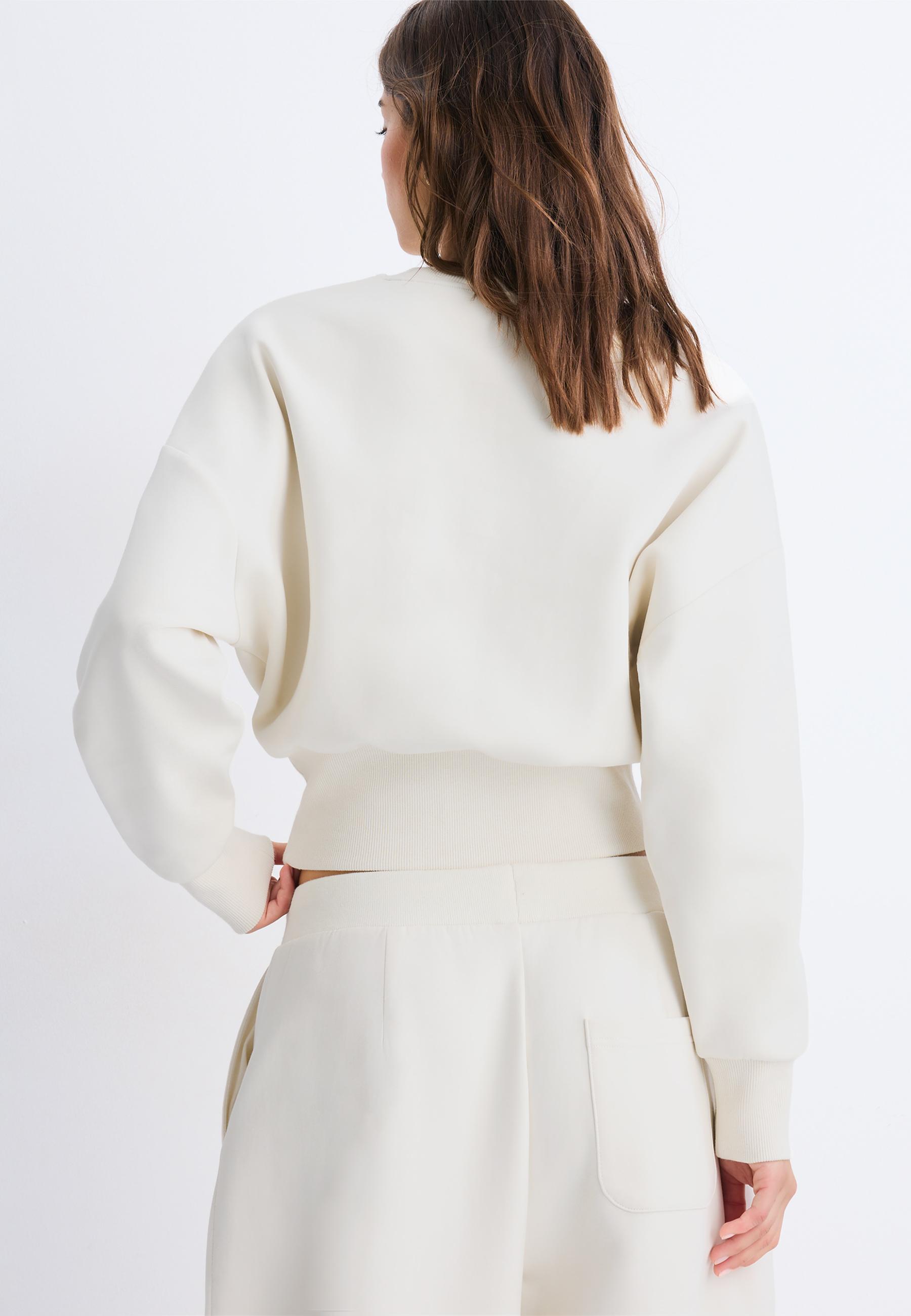Cropped sweatshirt with wide waistband — Vanilla