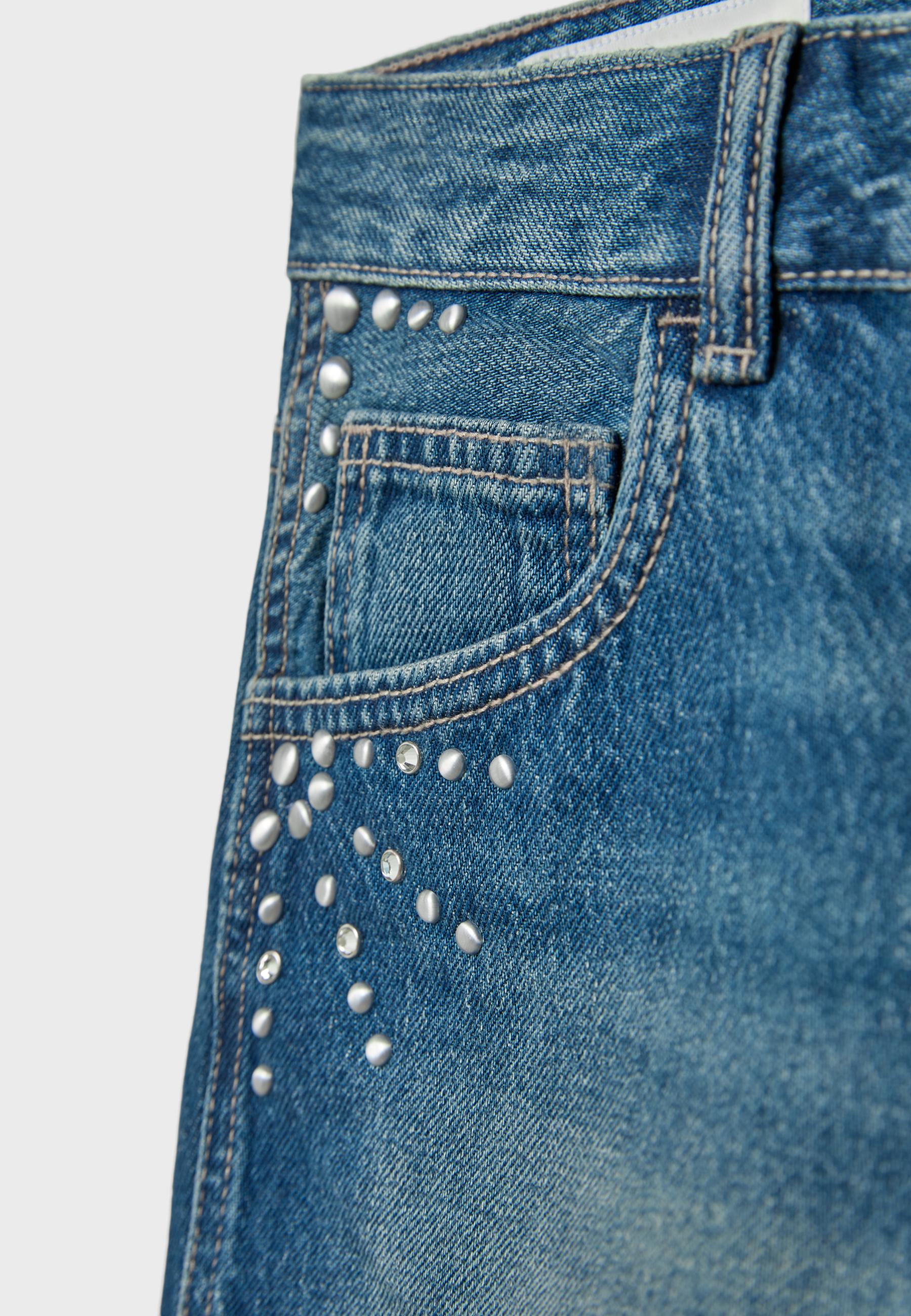 Mini denim shorts with studs — MEDIUM LIGHT BLUE DENIM
