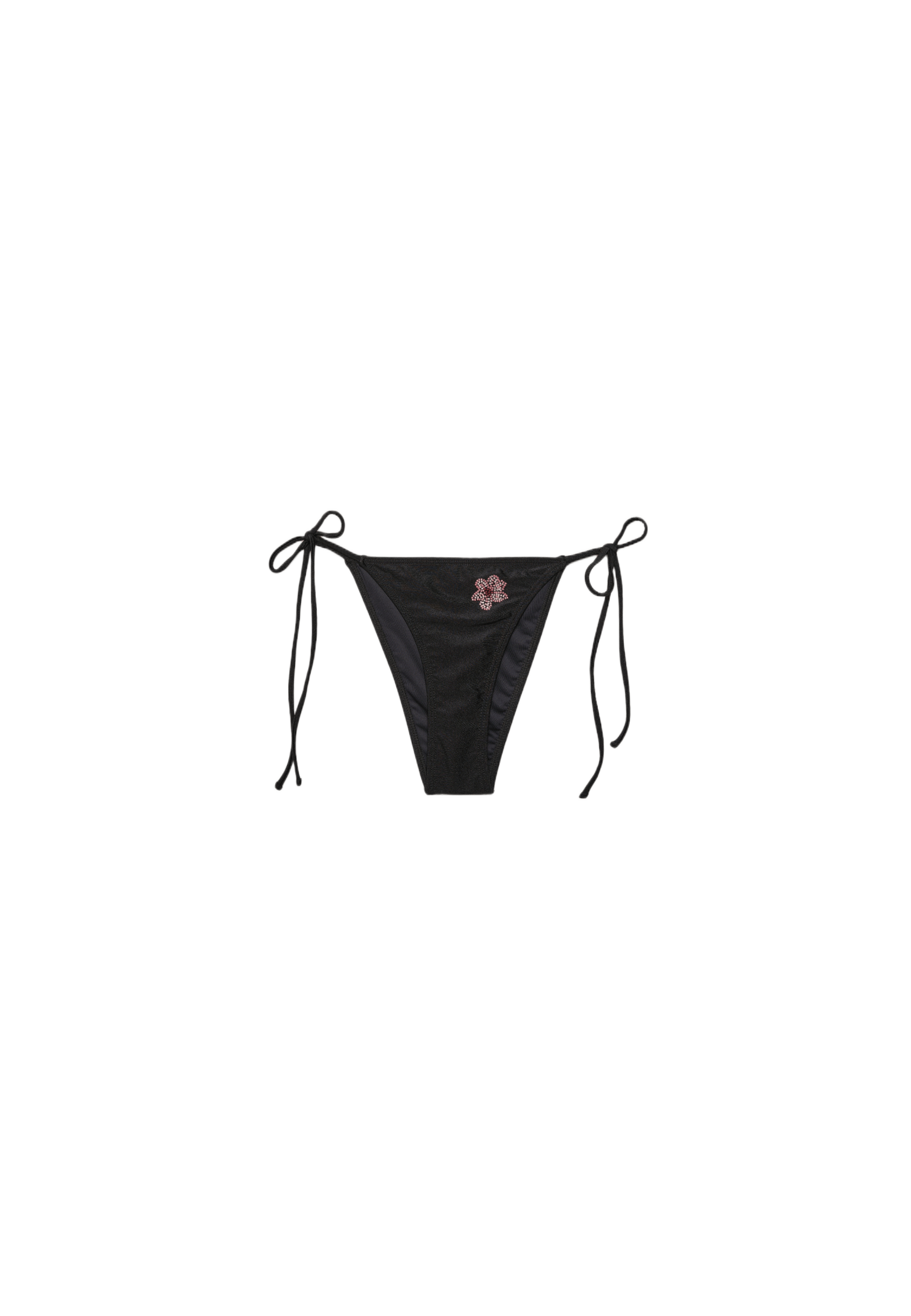 Embroidered flower Brazilian bikini briefs — Black