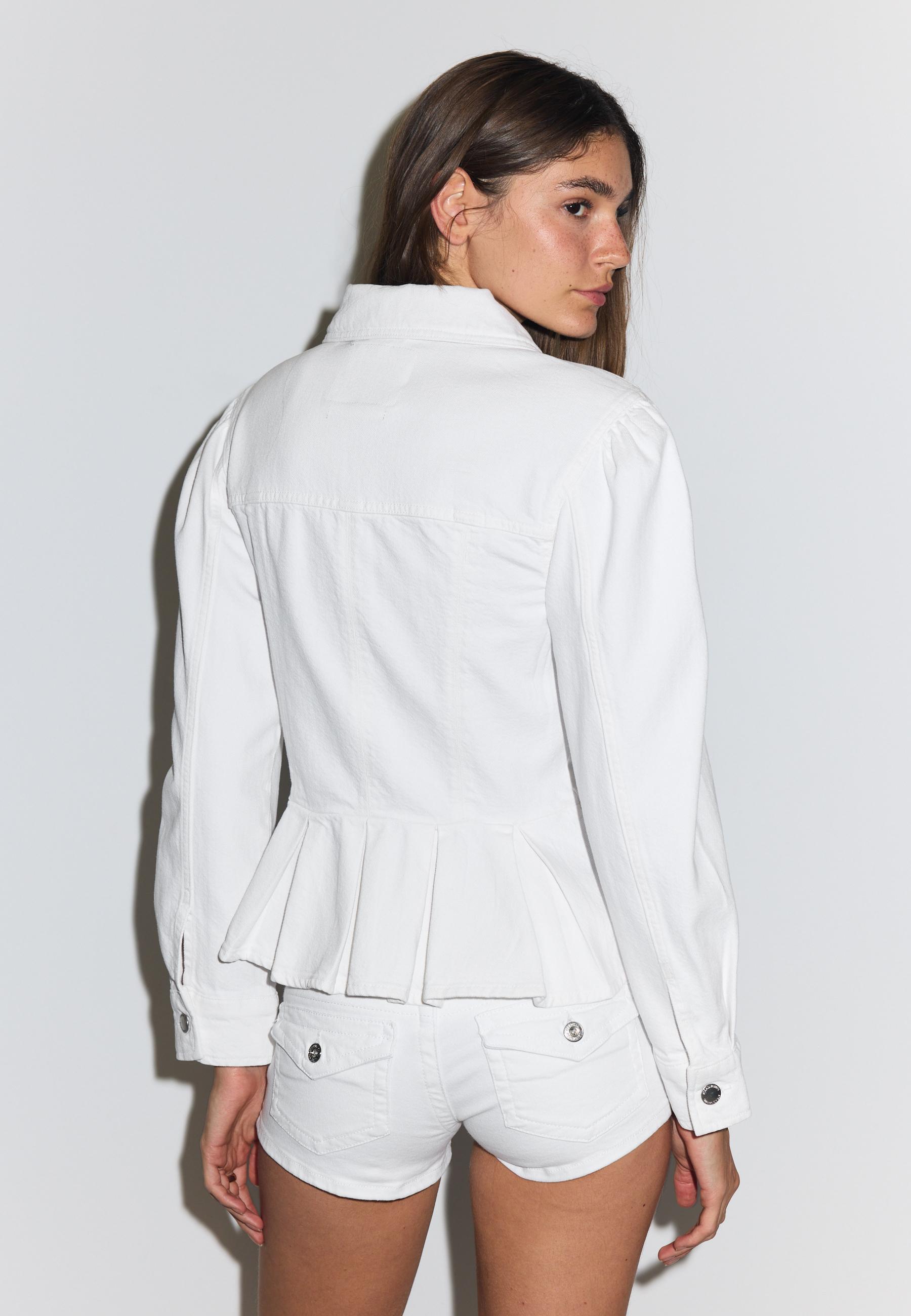 Peplum denim jacket — White