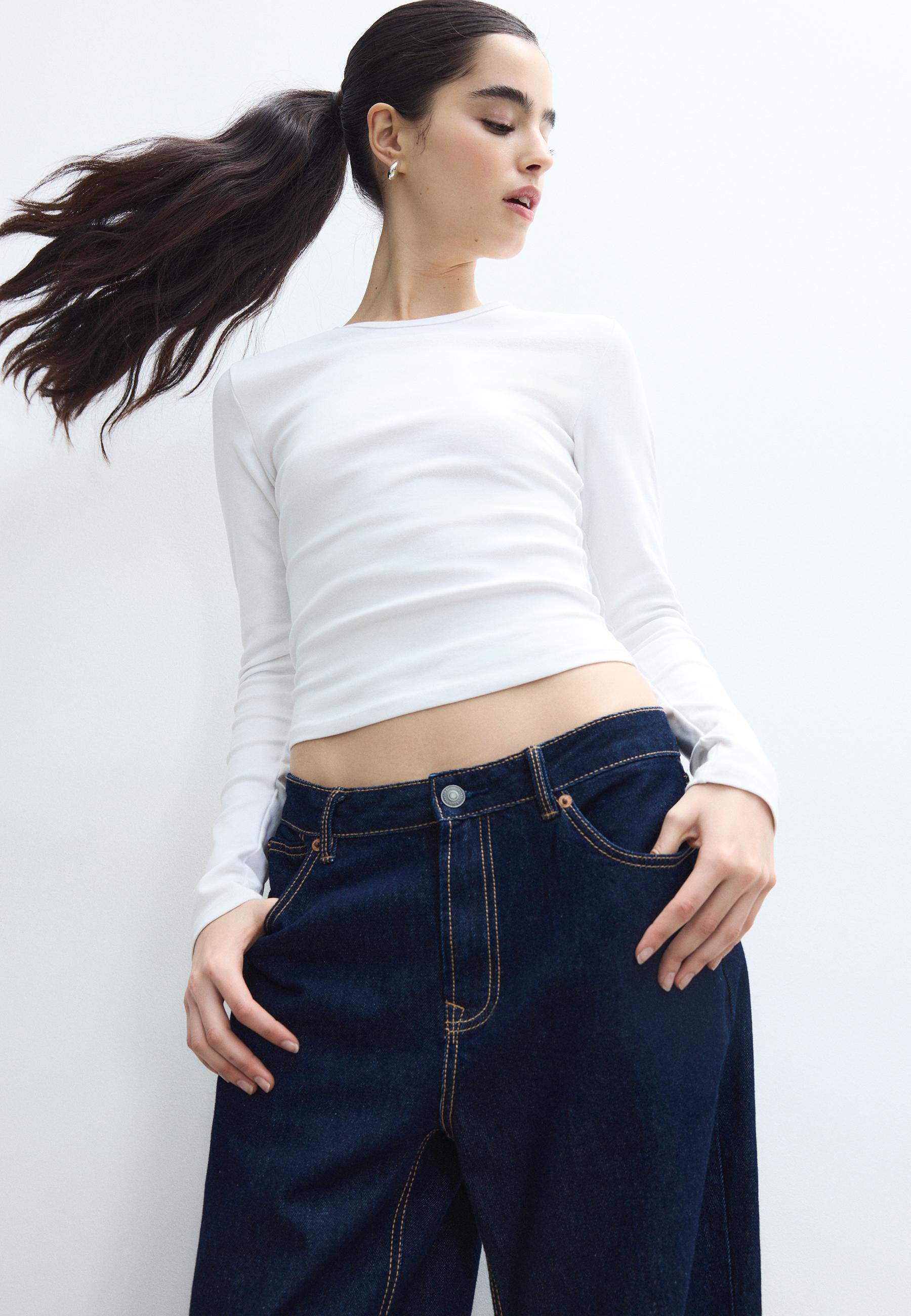 Basic long sleeve cotton T-shirt — White