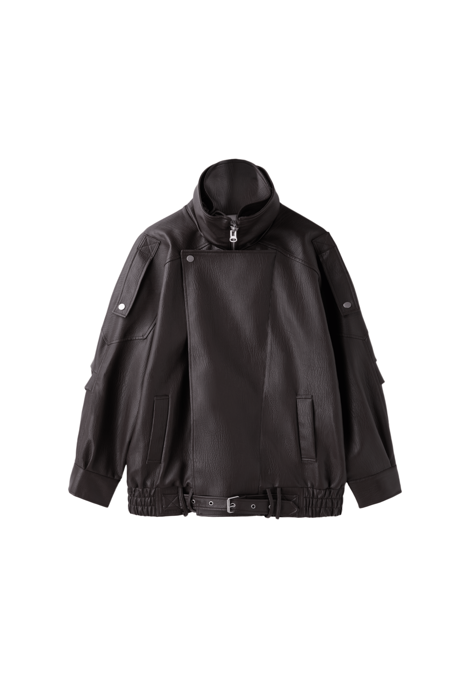 Oversize leather effect lapel jacket — Brown