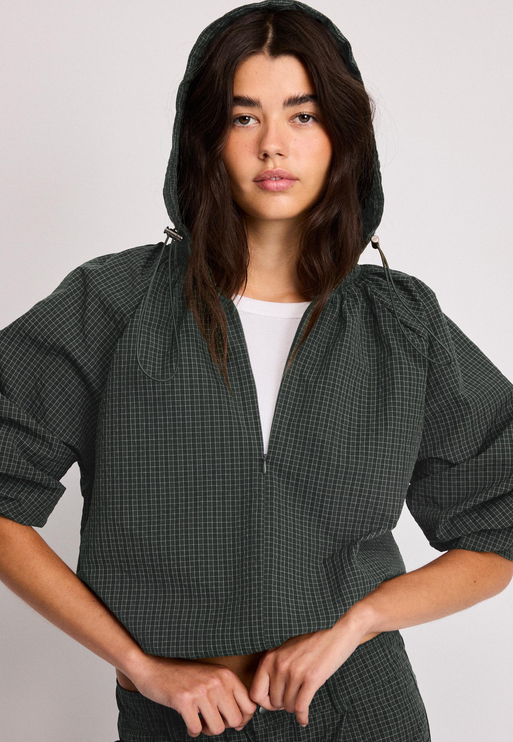 Checked Technical Sweatshirt — Khaki