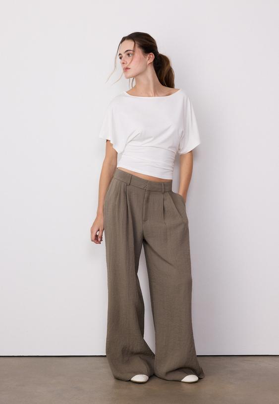 ayarlanabilir dugmeli keten karısımlı bol paca pantolon