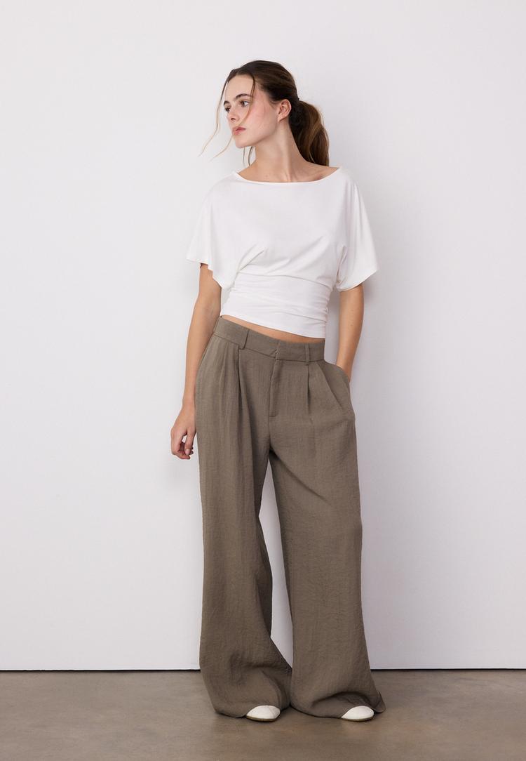 ayarlanabilir dugmeli keten karsml genis paca pantolon