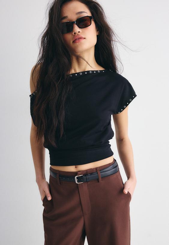 Stradivarius Pantalon Fluide Droit Ceinture Marron 36