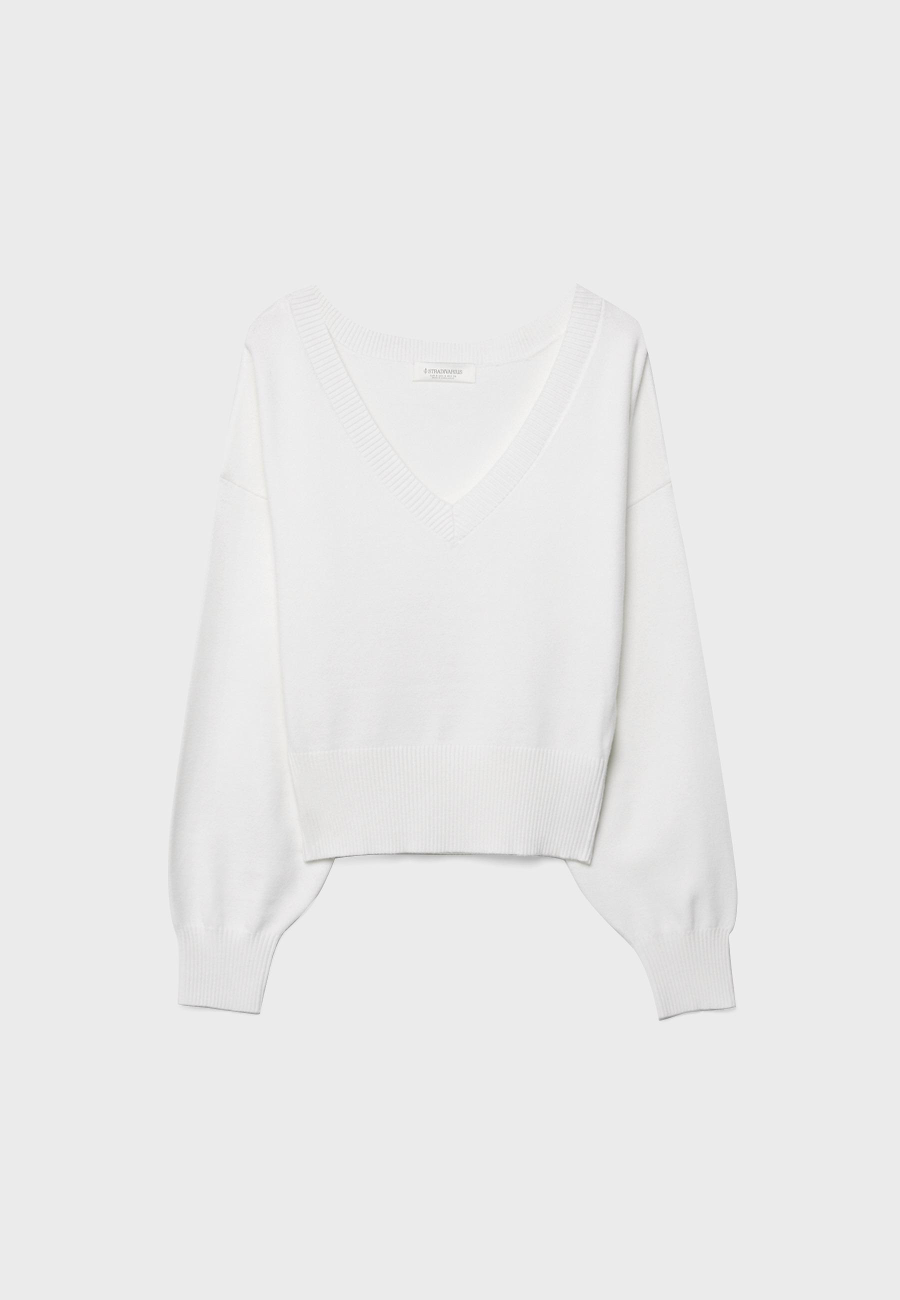 V-neck batwing sleeve jumper — Ecru