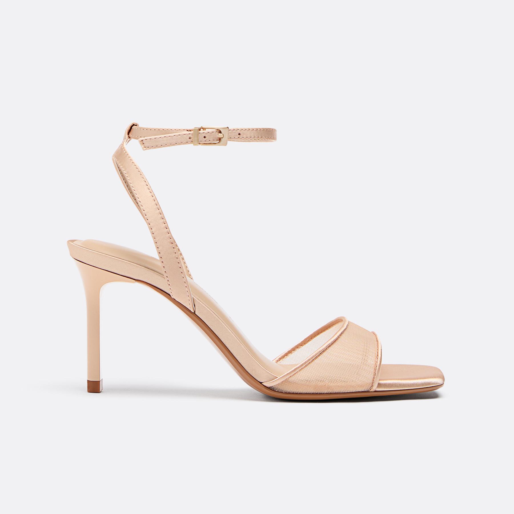 WIDE FIT. Satin effect heeled sandals — BEIGE