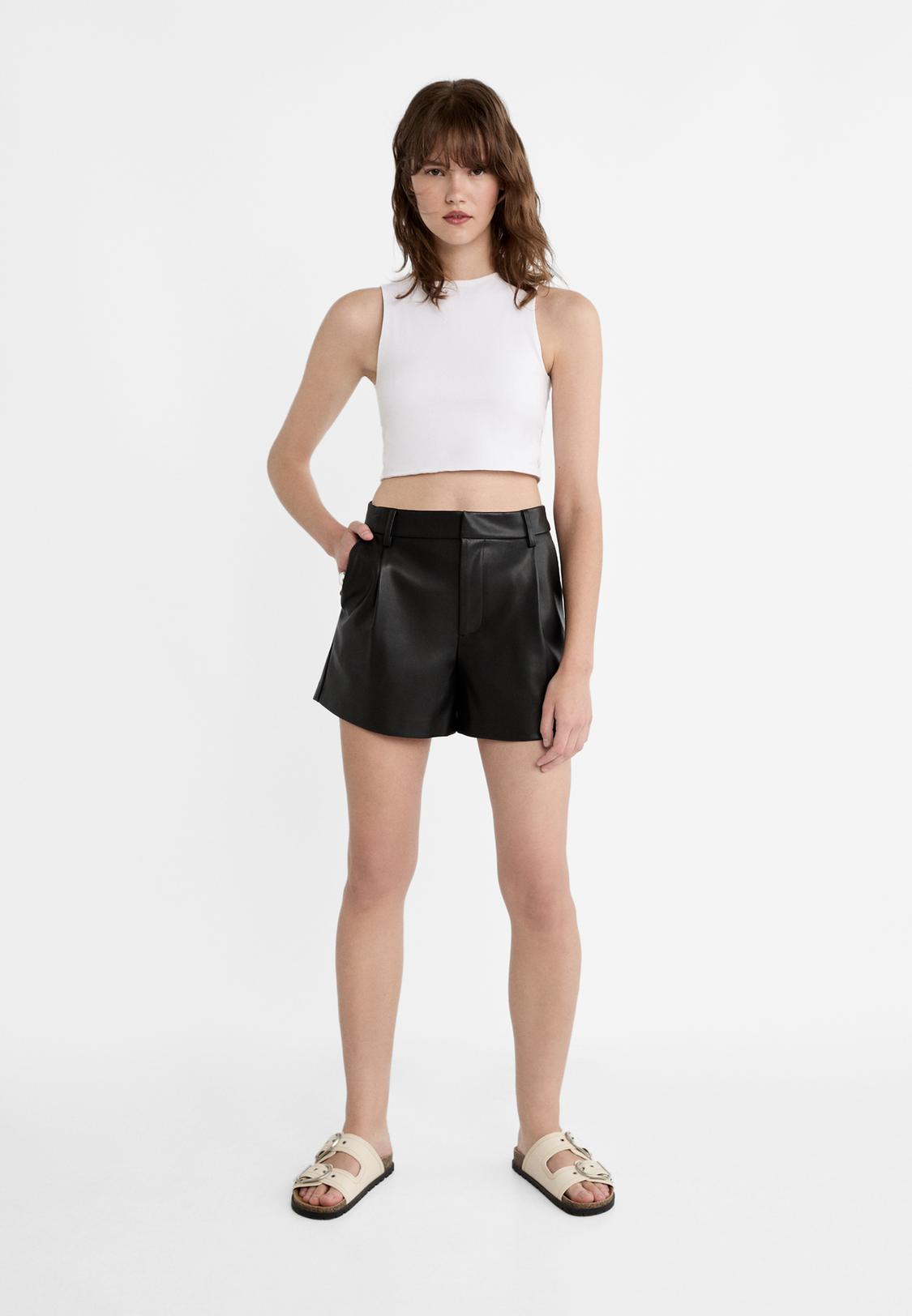 Leather Short Cuero Stradivarius Faux Leather Shorts Women's
