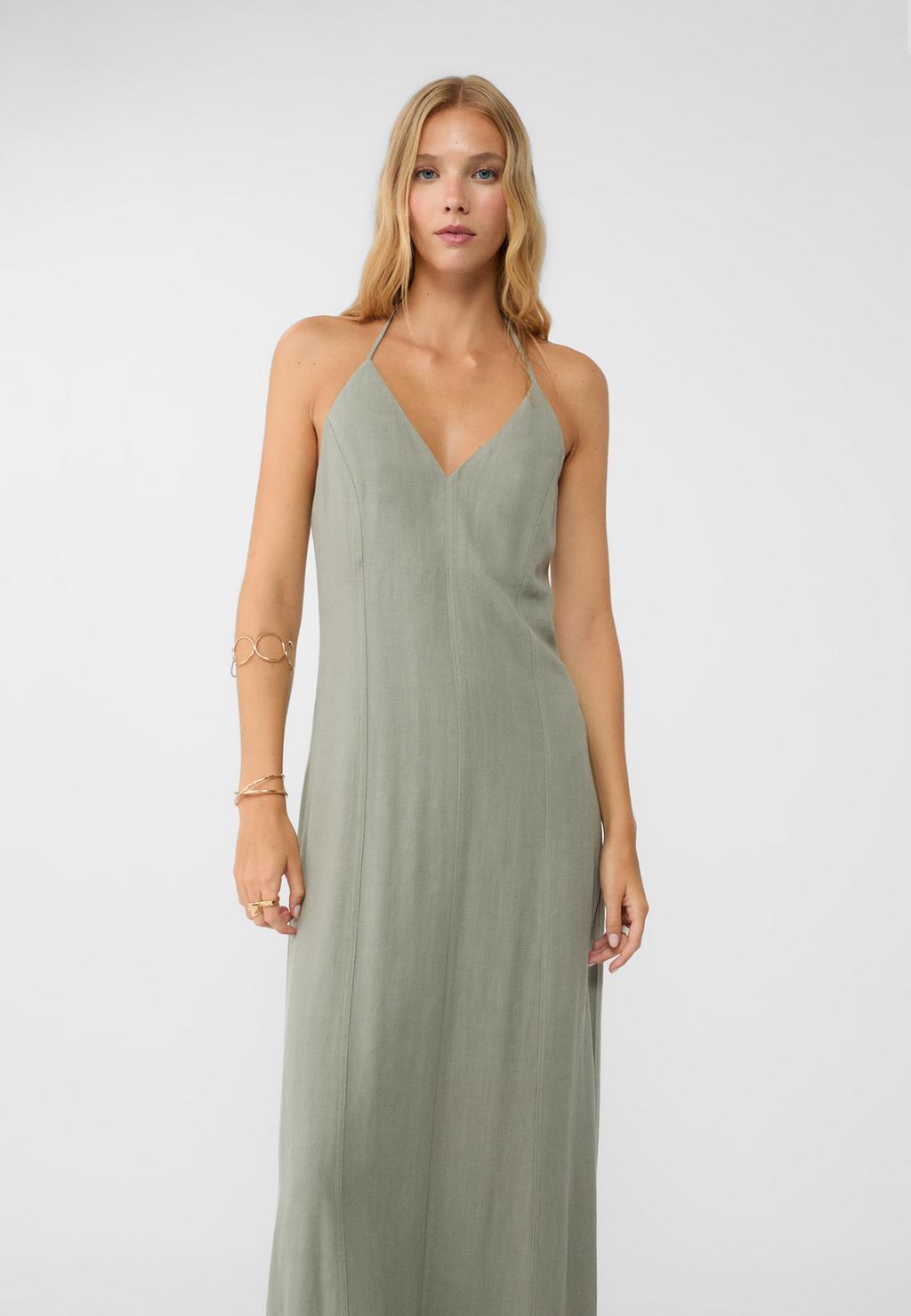 Robe midi encolure américaine en lin