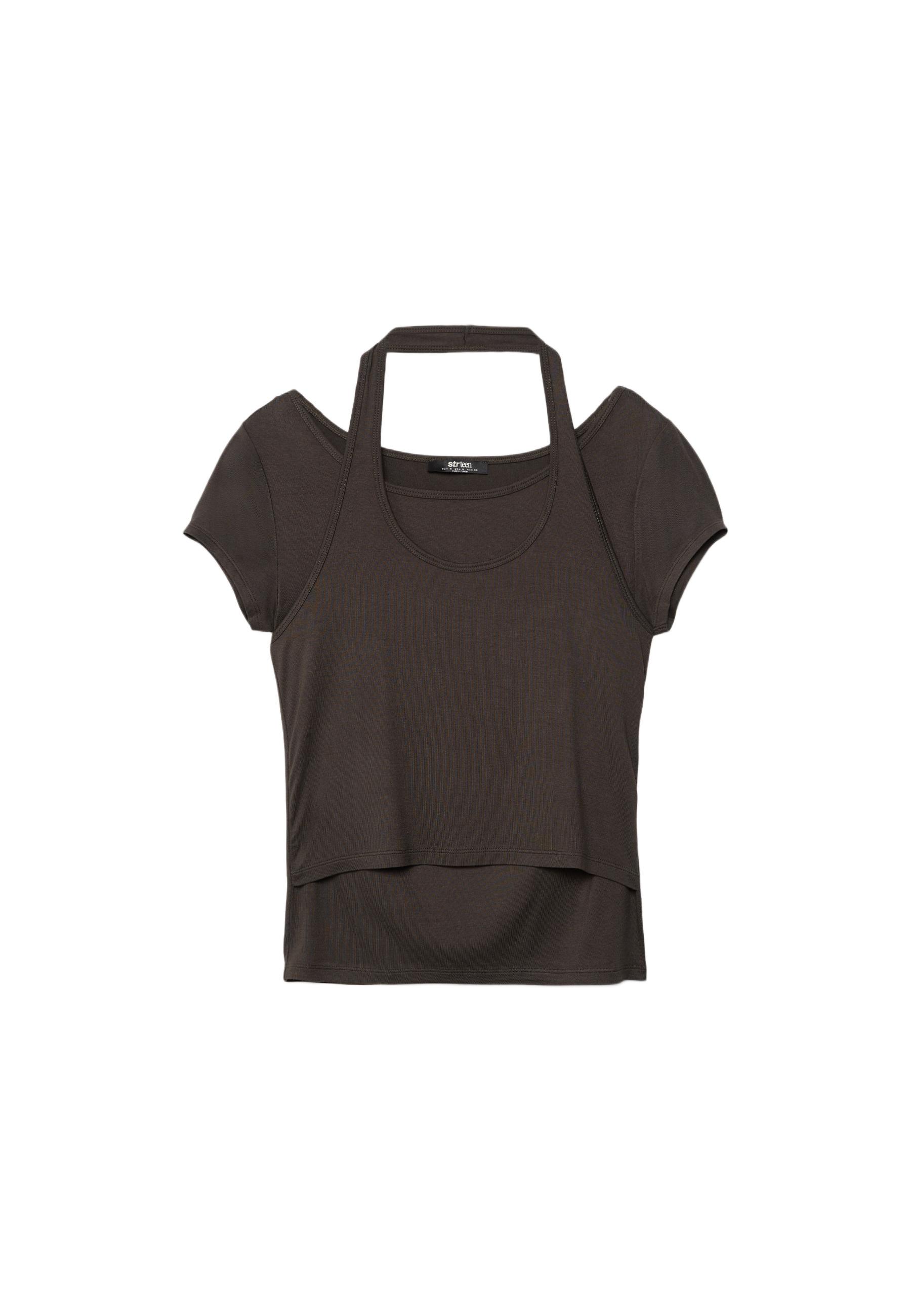 Double-layer short sleeve T-shirt — Brown