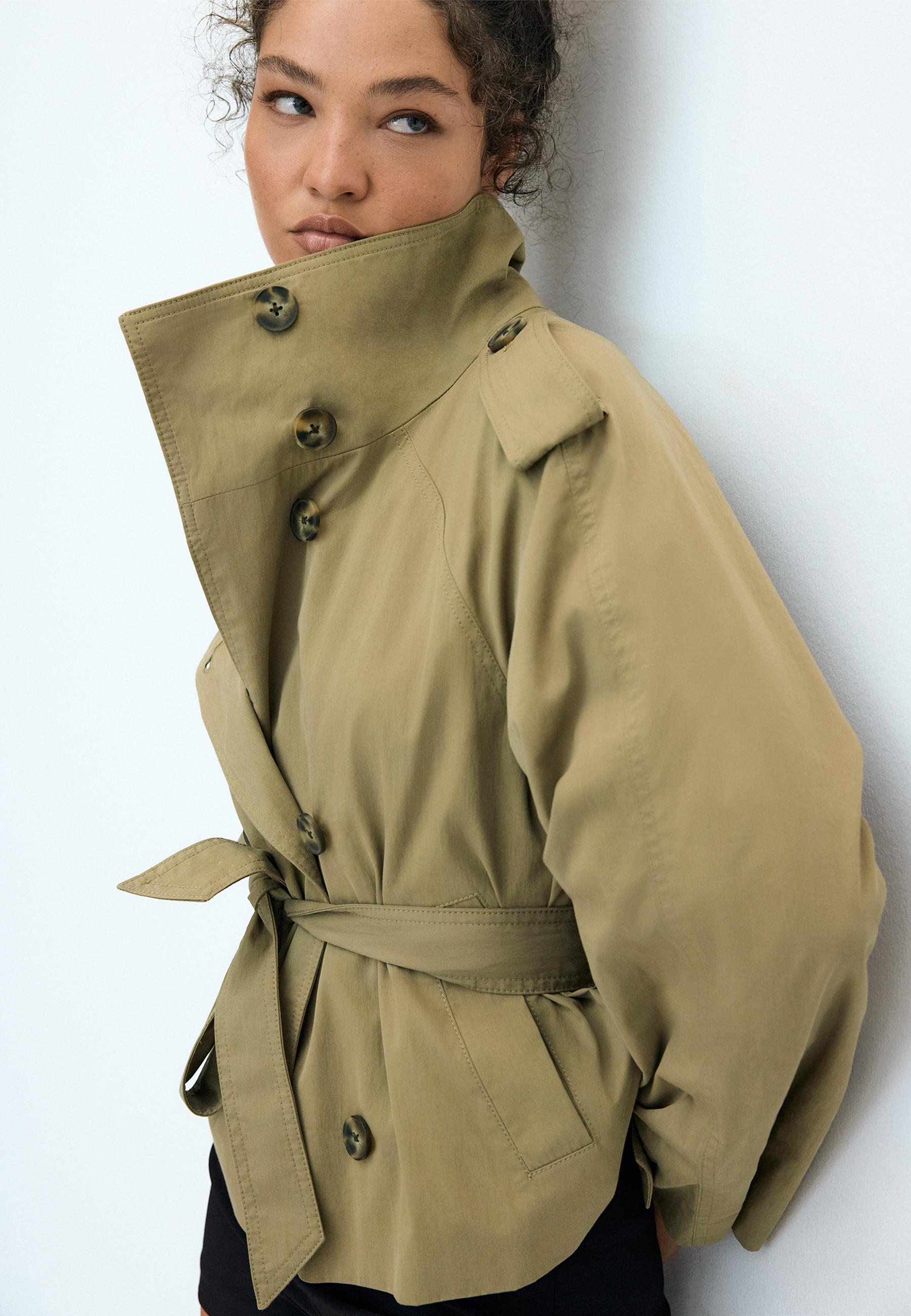 High-neck trench coat with belt - Women's fashion | Stradivarius