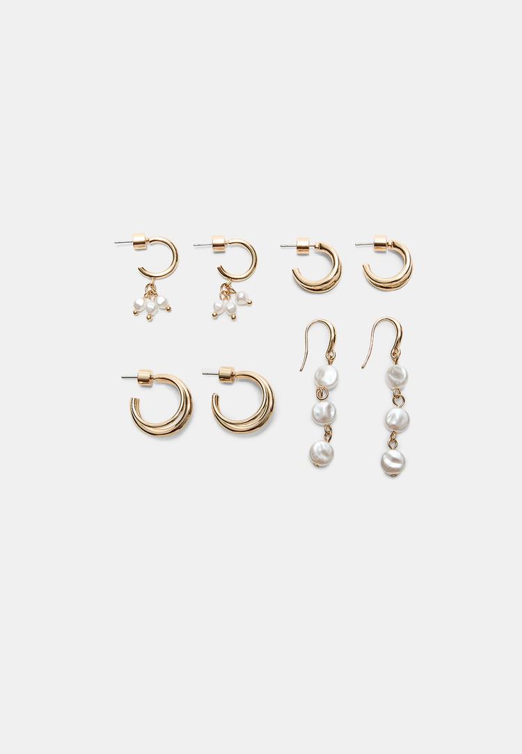 set 4 pendientes aros y perlas