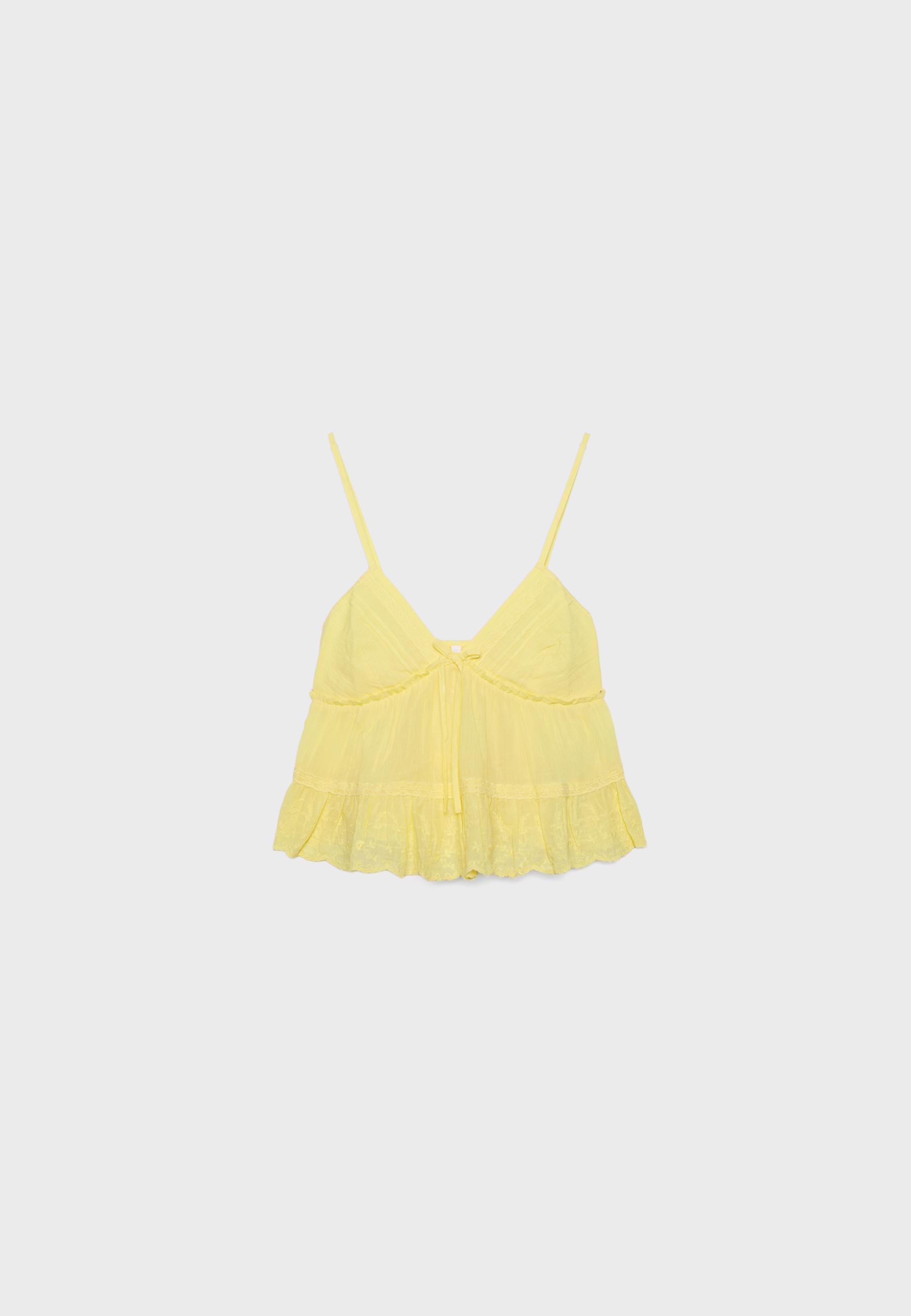 Embroidered flowing strappy top — Gold