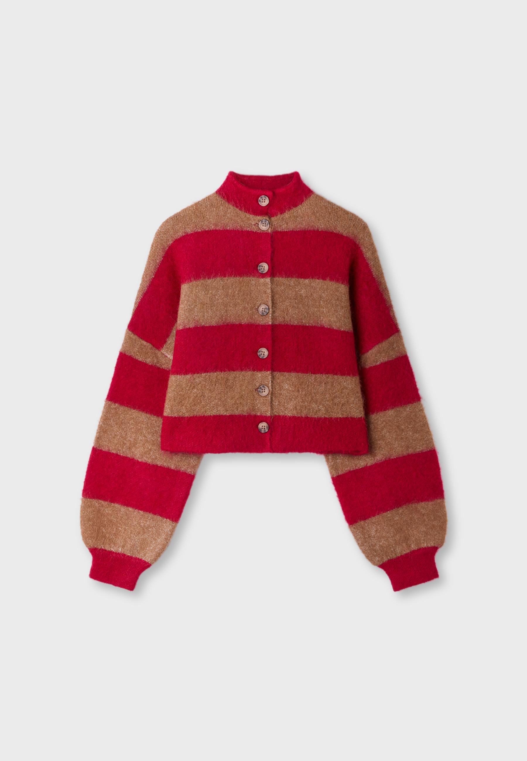 Chaqueta punto rayas cuello funnel