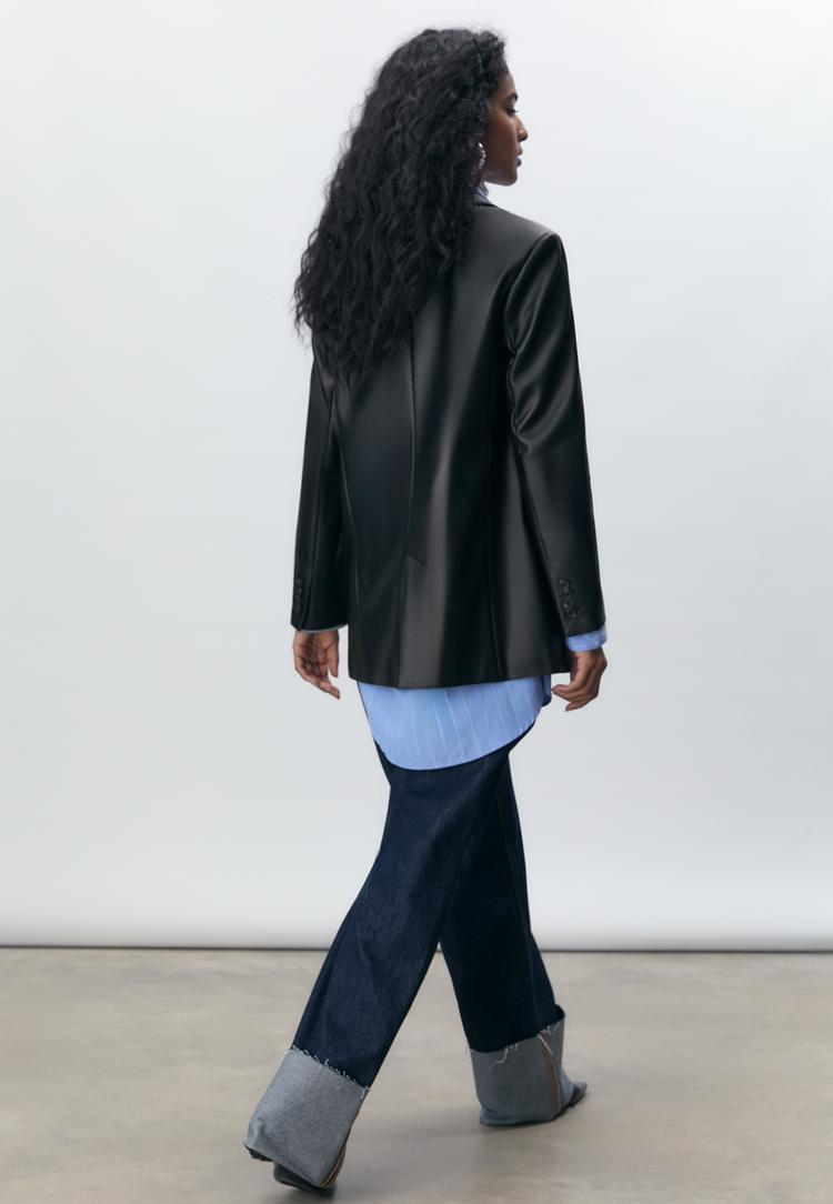 regular fit leather effect blazer