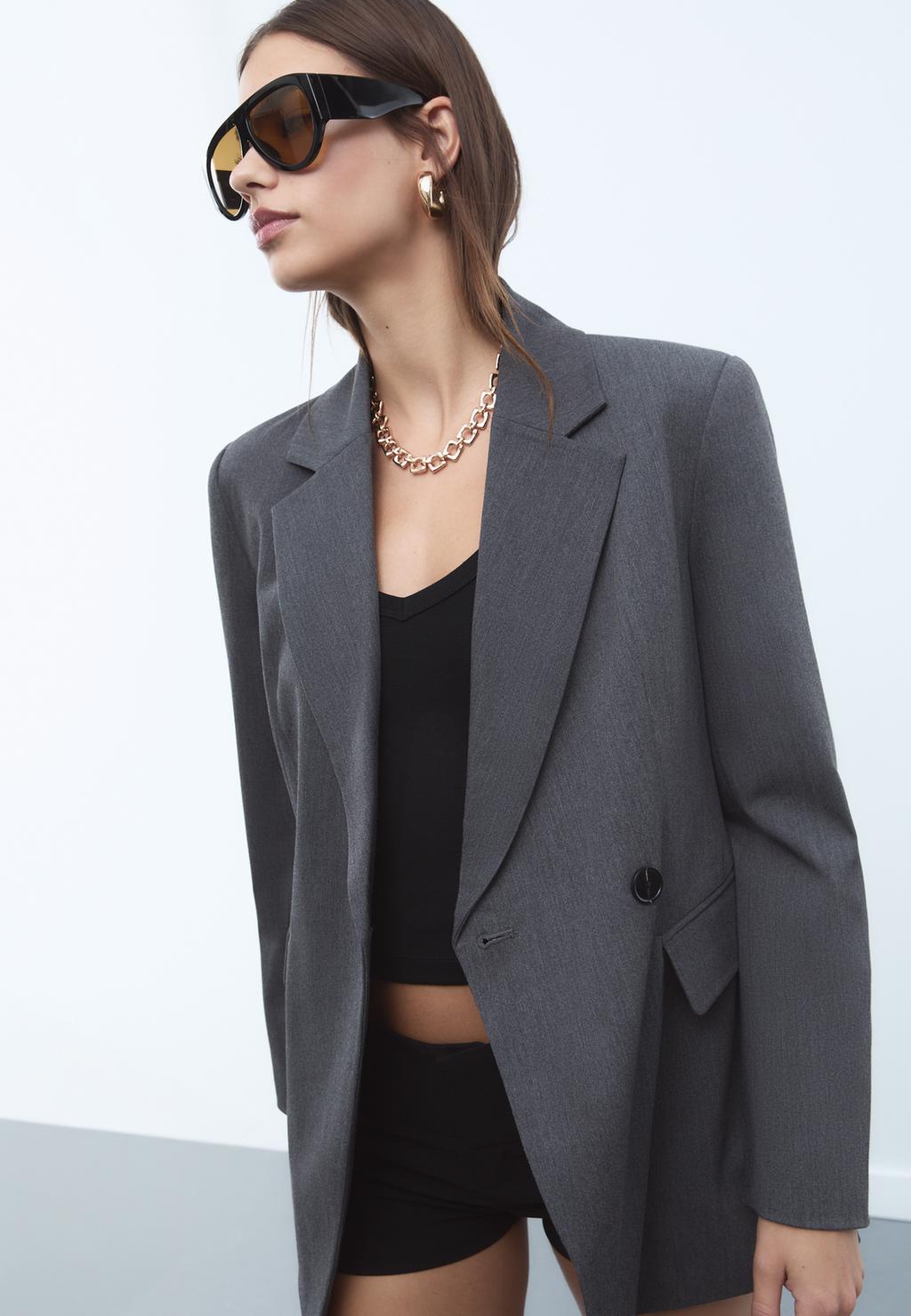 Asymmetric double-breasted blazer