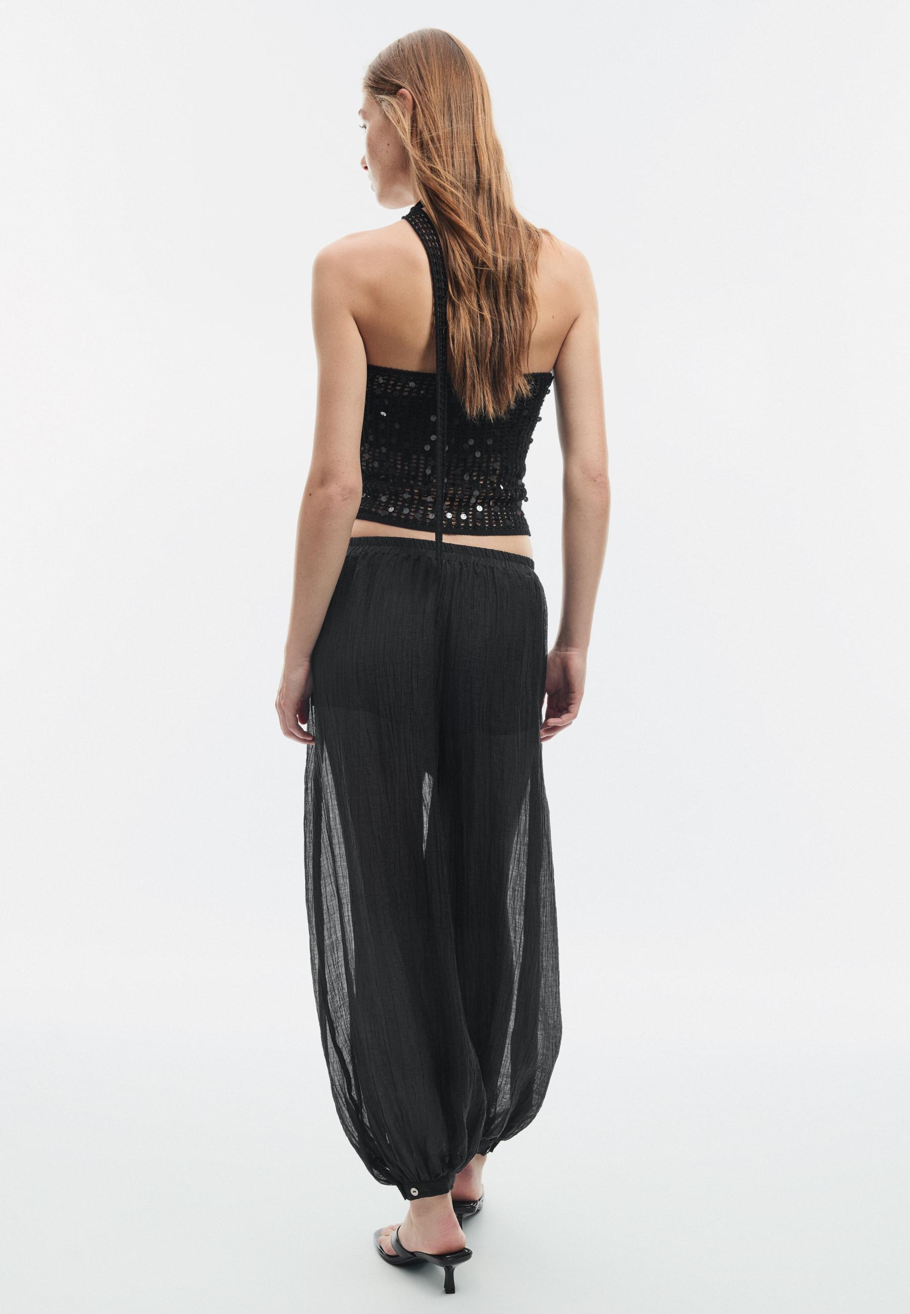Textured sarouel trousers — Black
