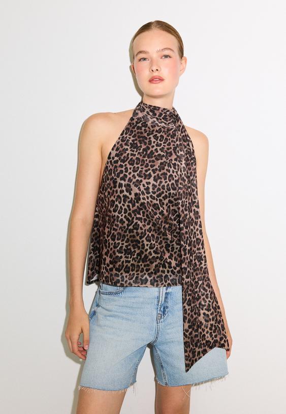 halter yaka desenli tul top
