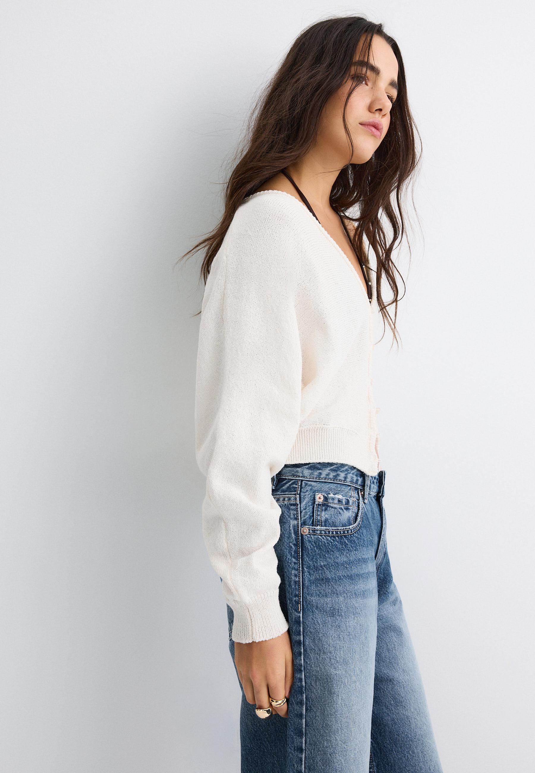 Batwing sleeve knit cardigan — Vanilla