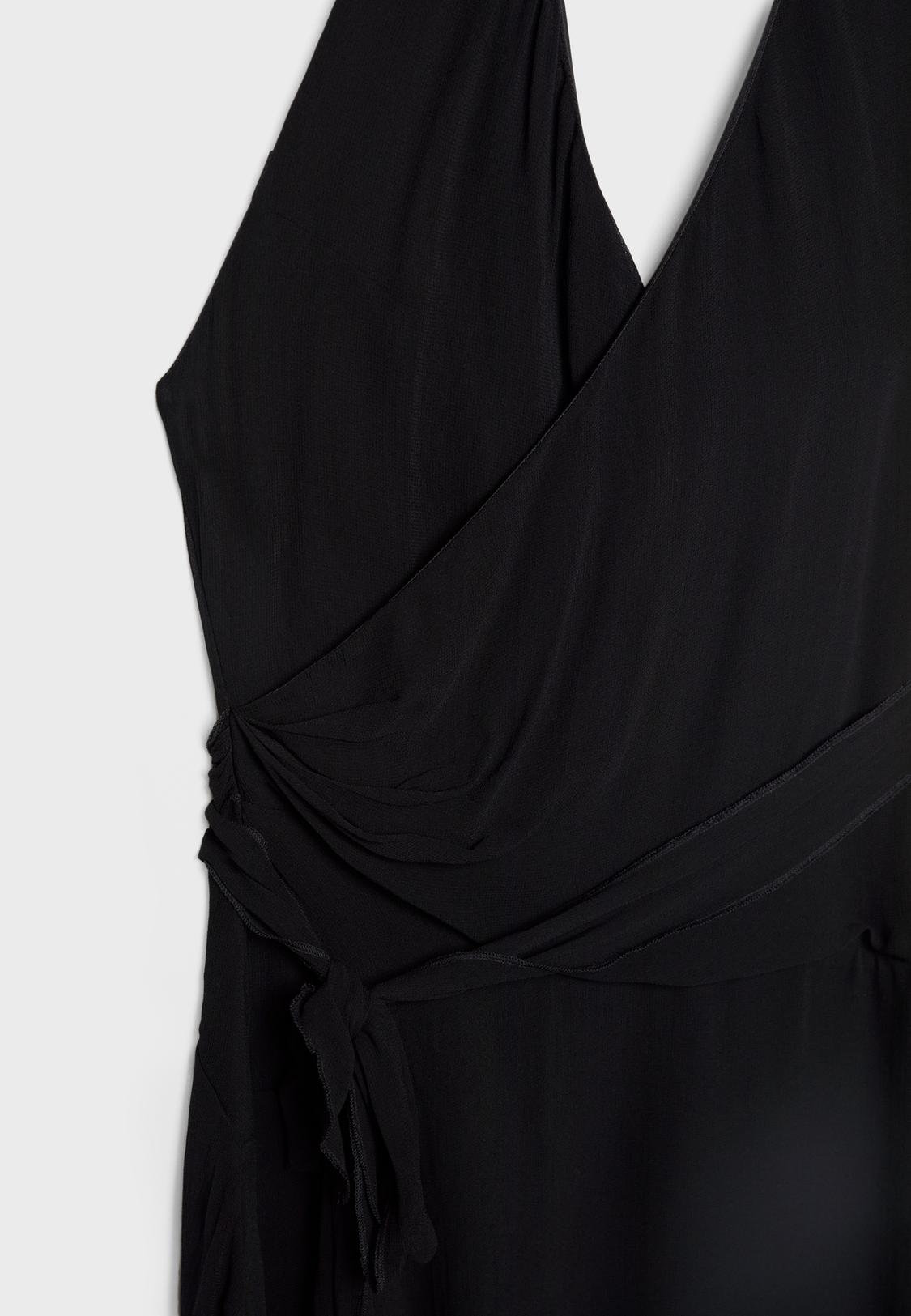 Stradivarius Vestido Seda Negro Corto Vestido Fluido Corto Halter