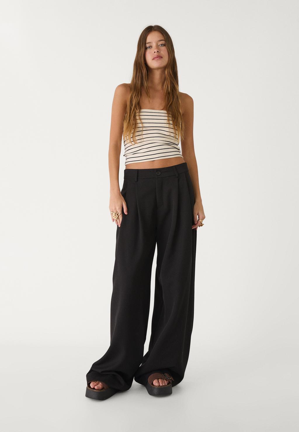 Pantalón vestir wide leg pinzas