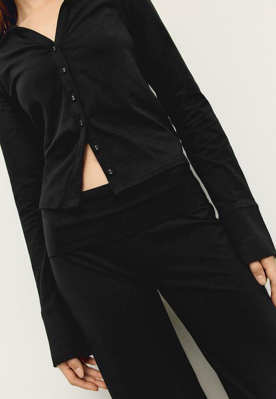 Stradivarius Mesh Trousers With Turn-Down Waist Black S