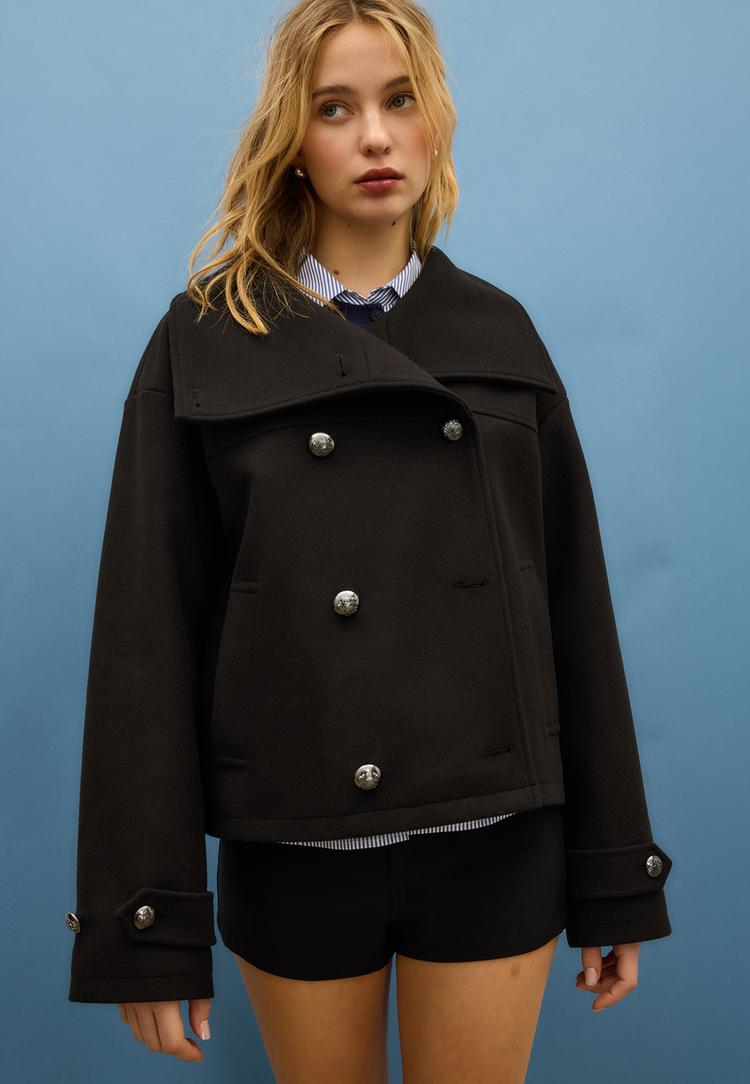 dubbelgesloten jack met opstaande kraag en zachte touch