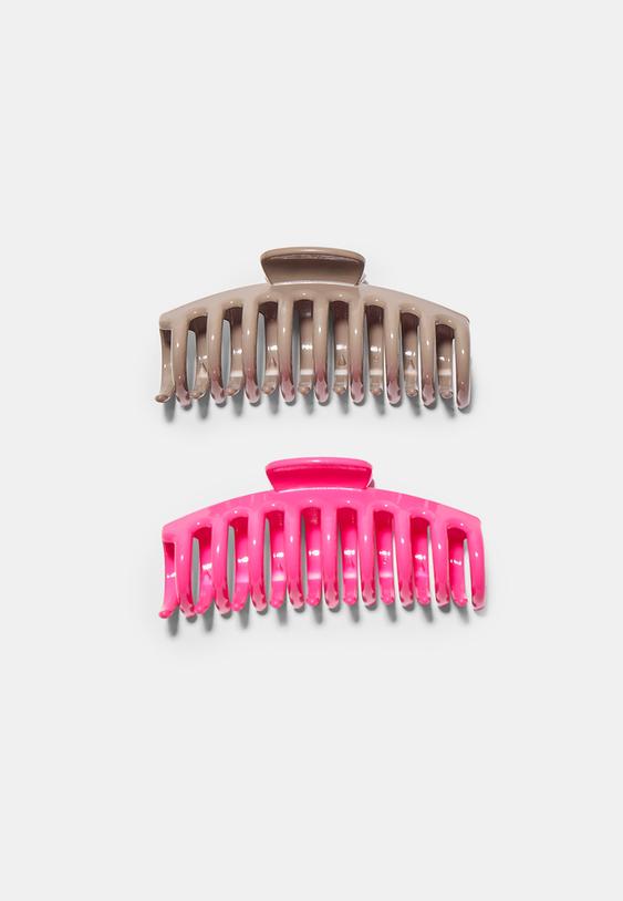 Stradivarius Set Of 2 Soft Touch Maxi Hair Clips Neon Pink Os