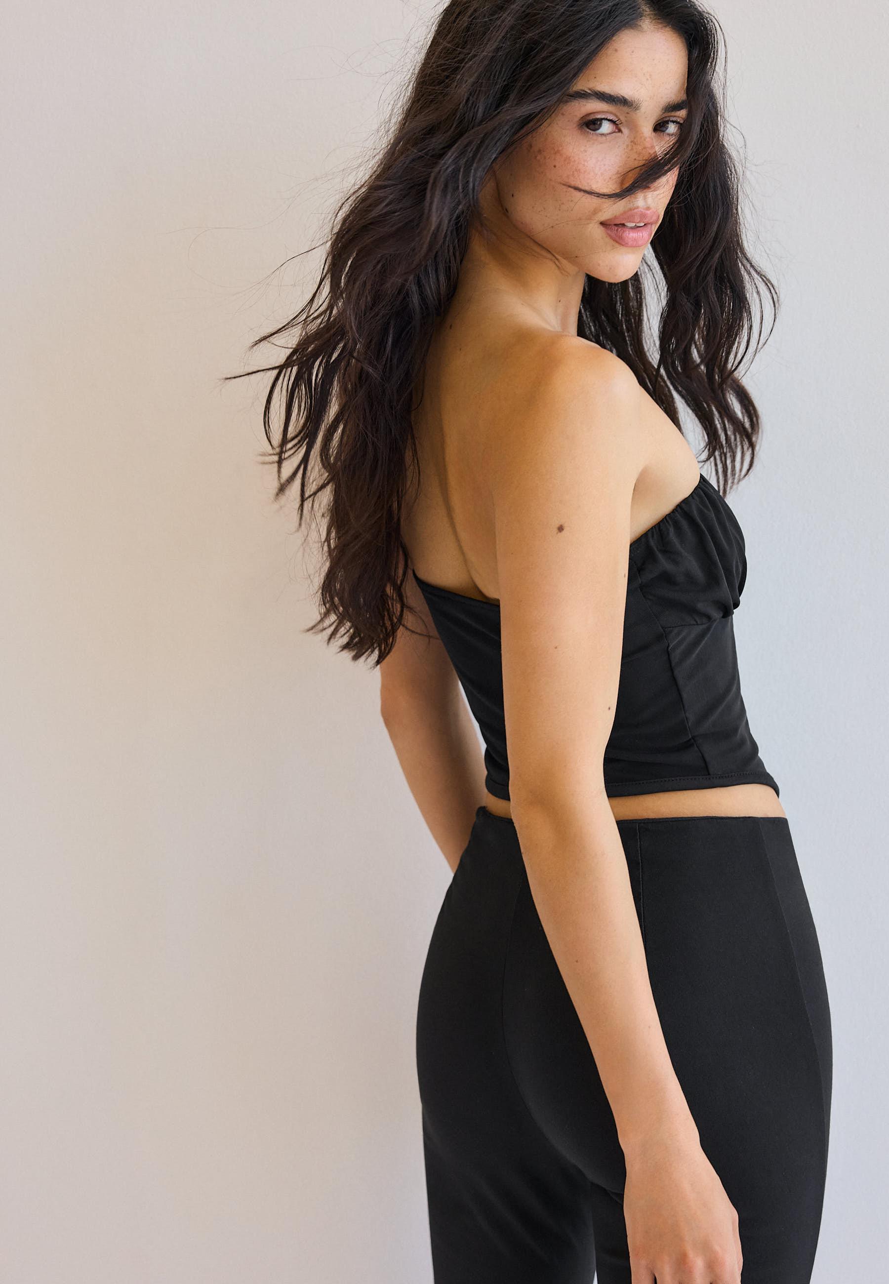 Mesh bodice bandeau top — Black
