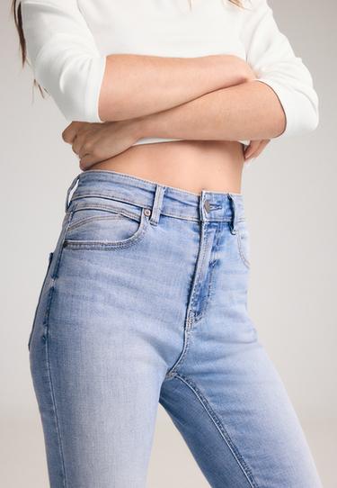 D74 stretch bell bottom jeans with slit — MEDIUM LIGHT BLUE DENIM 6