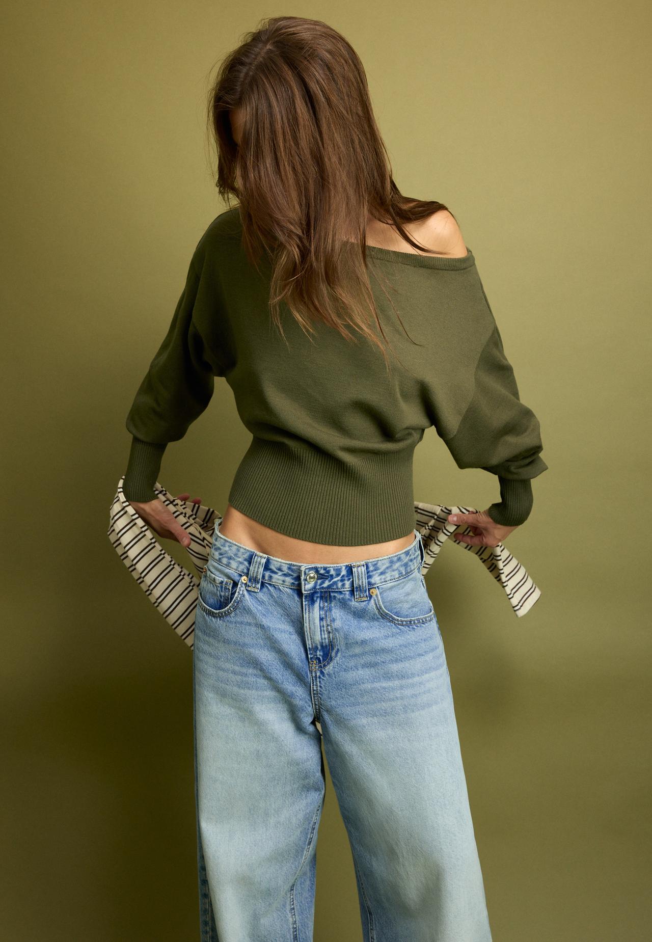Asymmetric ribbed hem knit jumper — Khaki