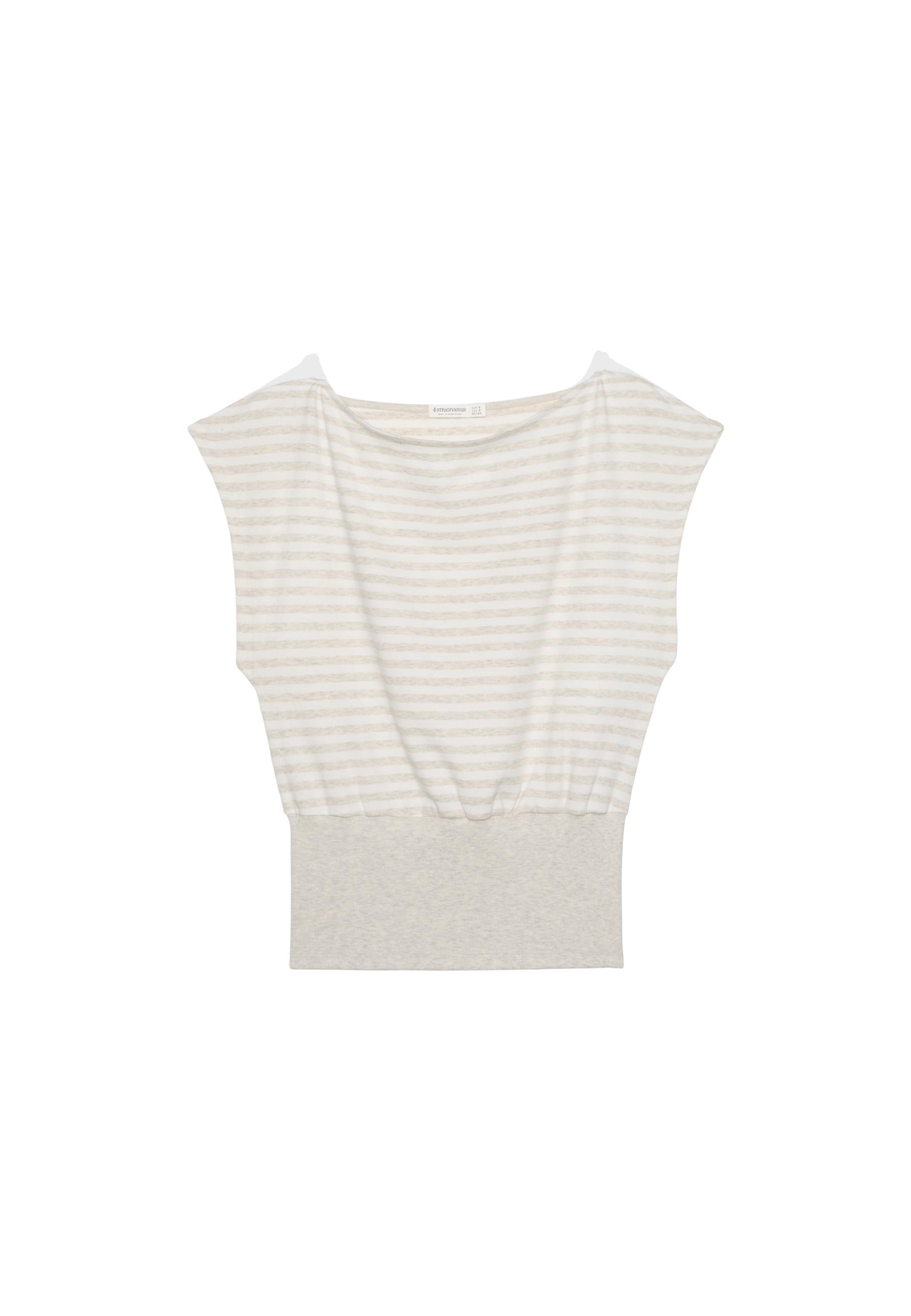 Striped Boat Neck Fitted T-Shirt — Stone