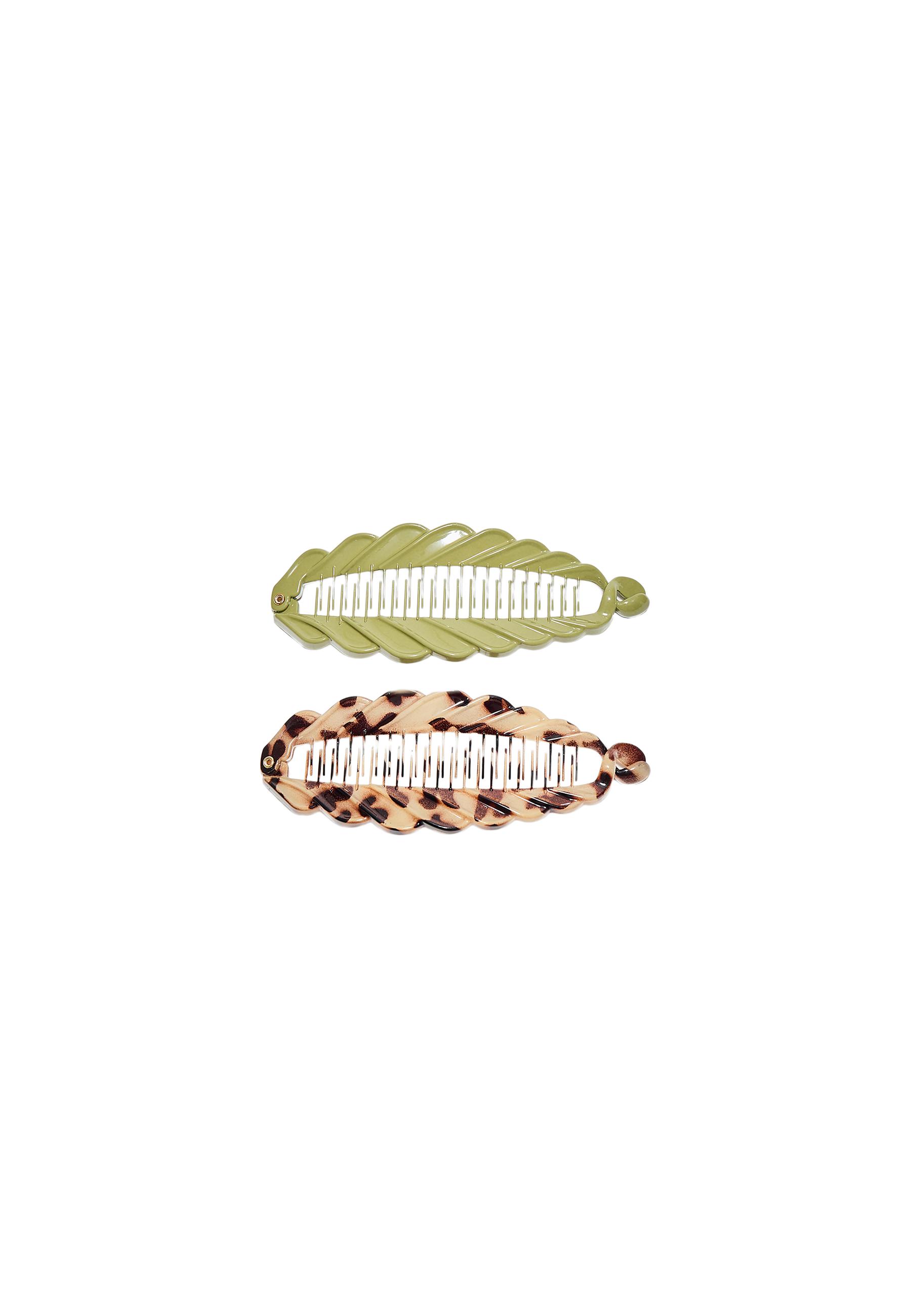 Set of 2 wavy banana hair clips — Khaki