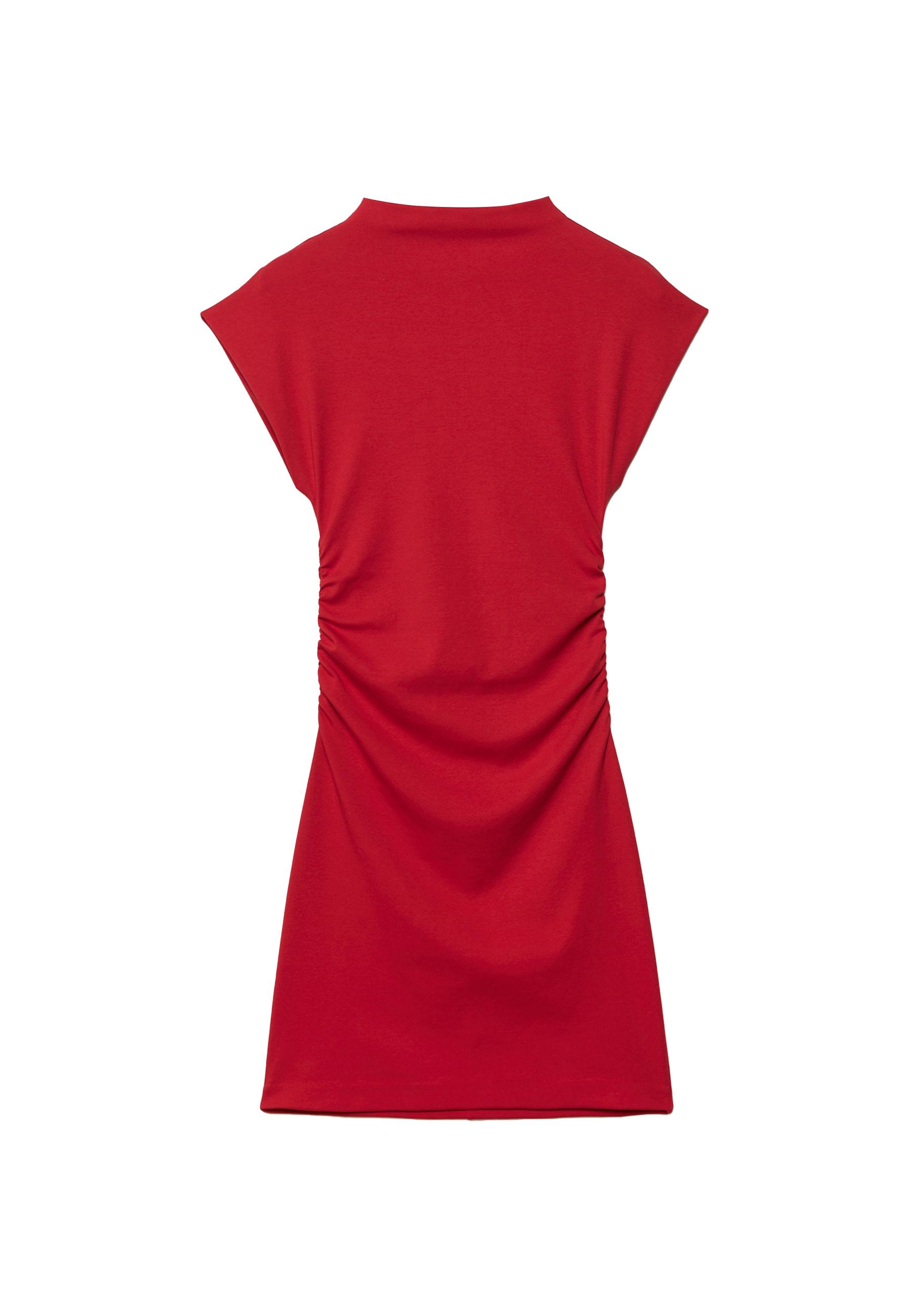 Fitted Short Dress with Ruched Detail — Red