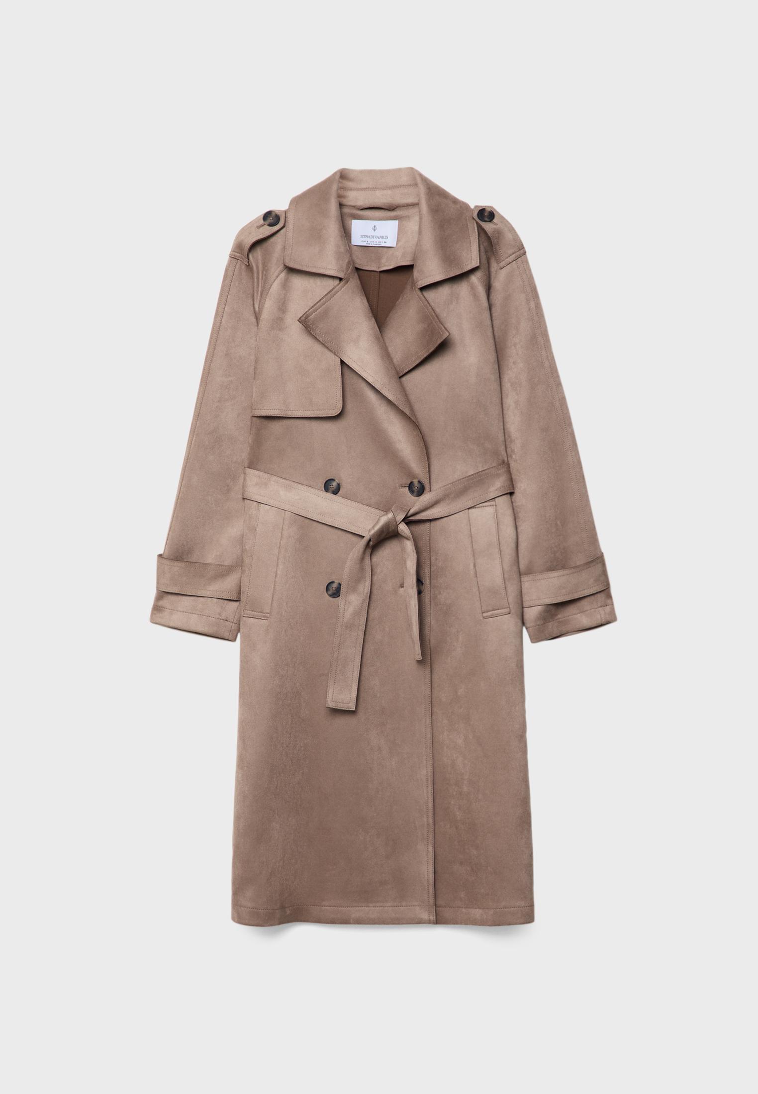 Faux suede fashion trench coat