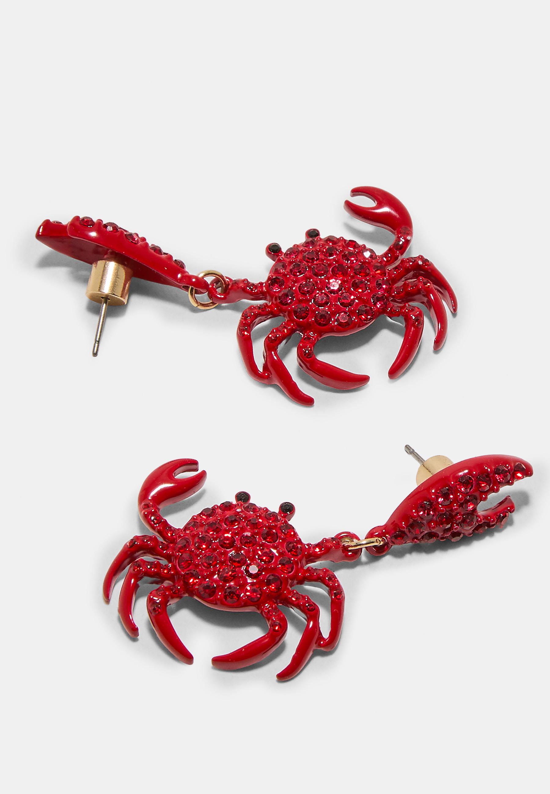 Rhinestone crab earrings — Red