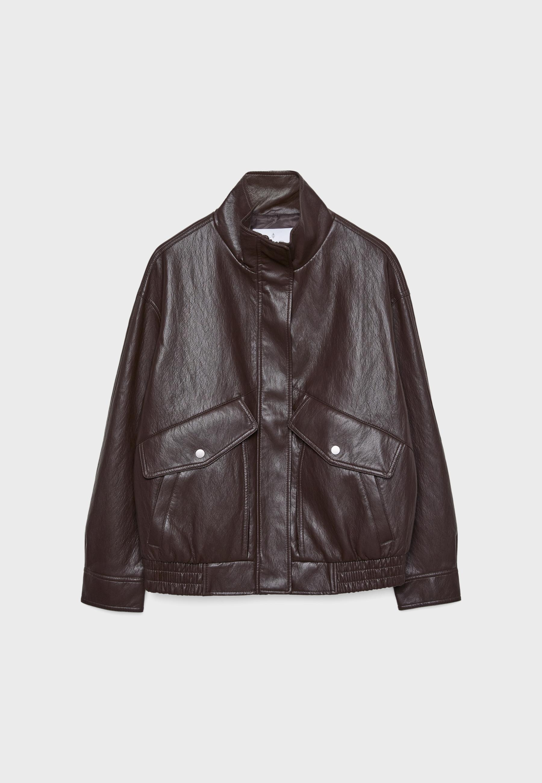Oversize faux leather jacket — Brown
