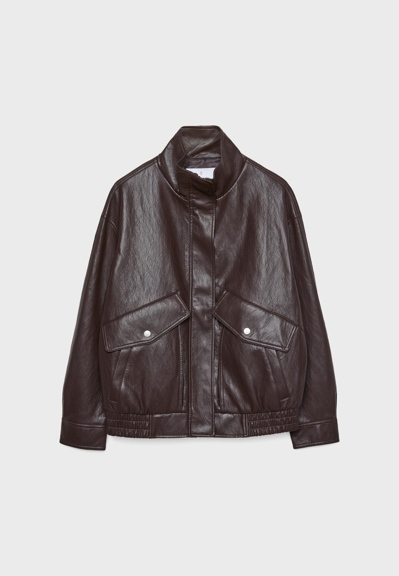 Oversize leather effect jacket — Brown
