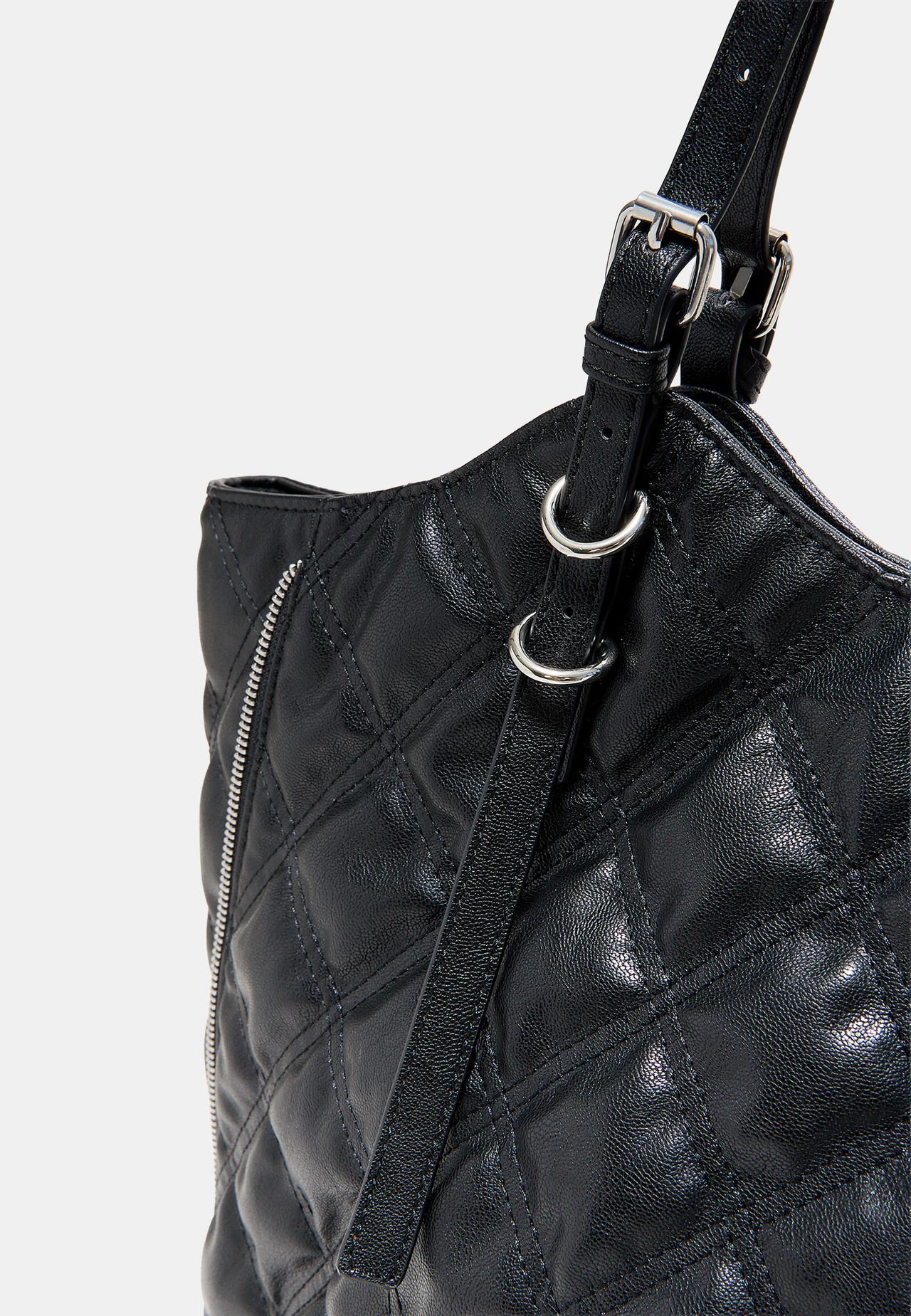 Padded leather effect shopper bag — Black