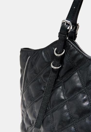 Padded leather effect shopper bag — Black 6