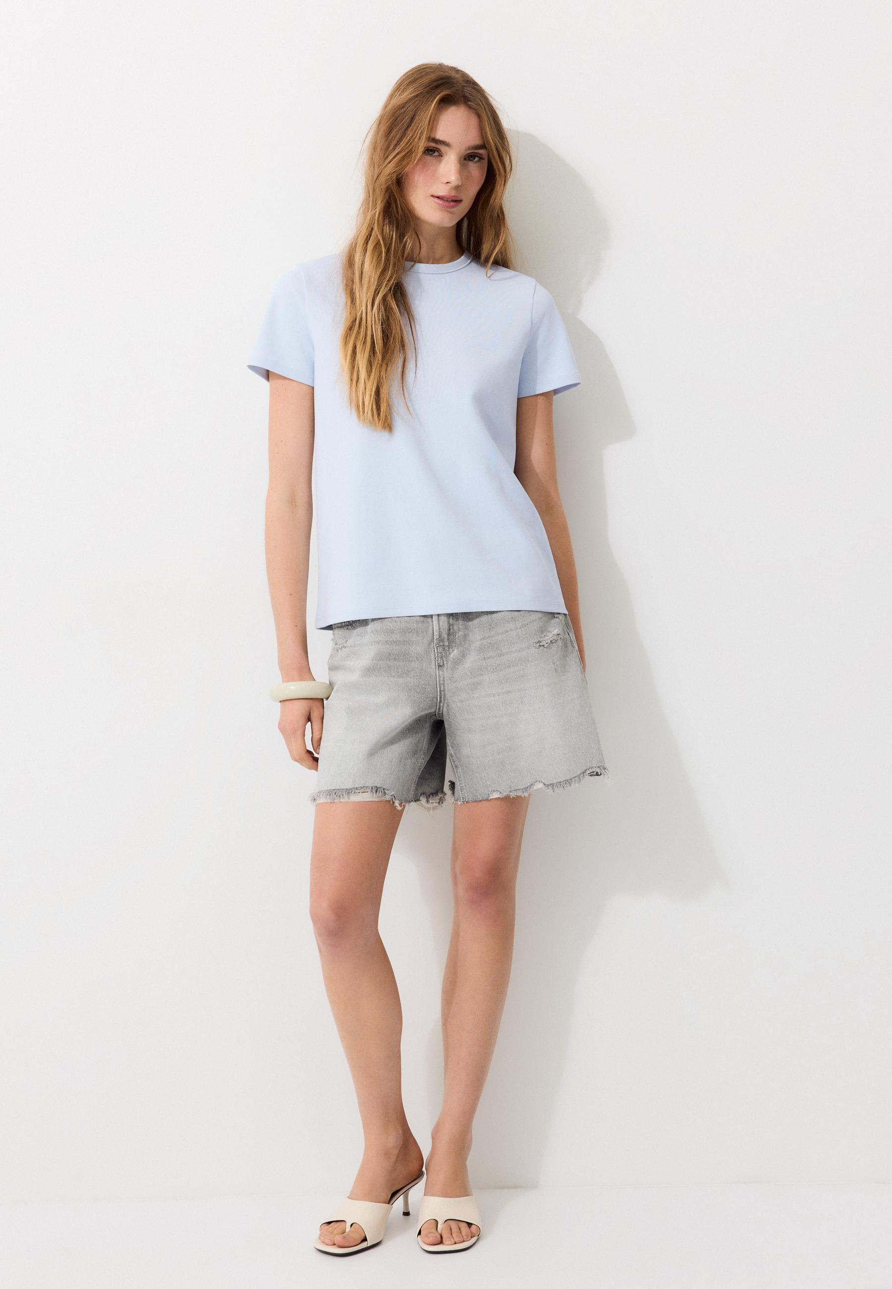 Stradivarius Μπλούζα Basic Regular Fit Απαλή Υφή Σιέλ M