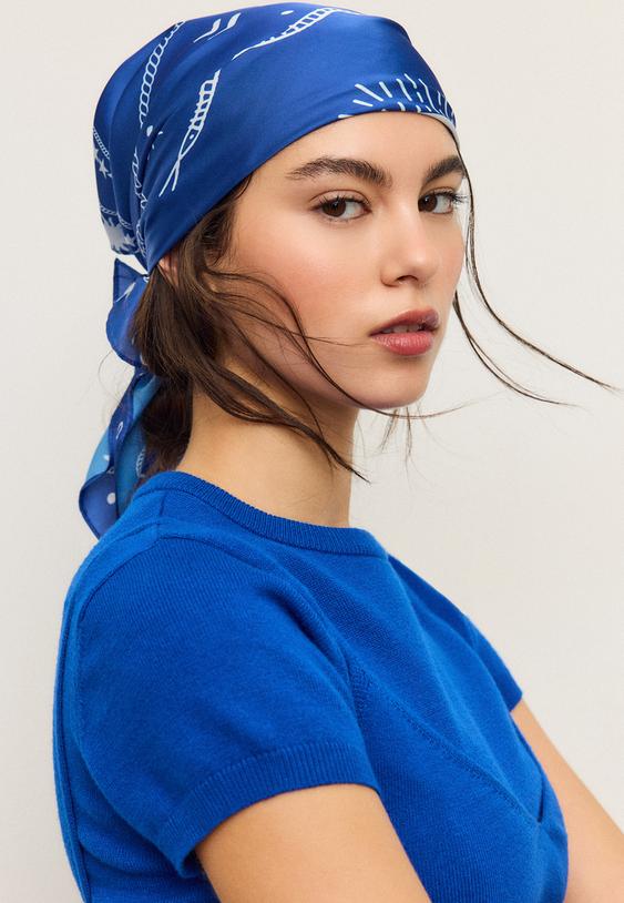 Stradivarius Heart Rope Scarf Blue Os