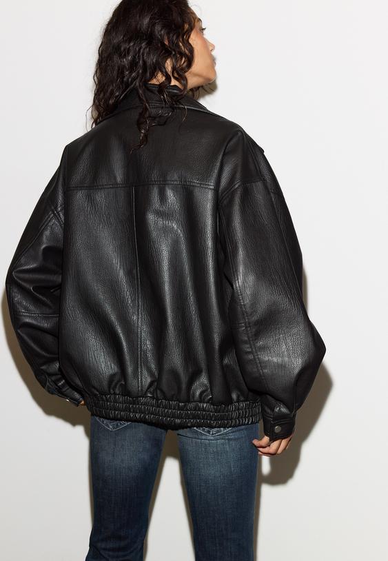 Stradivarius Oversize Faux Leather Jacket Black S