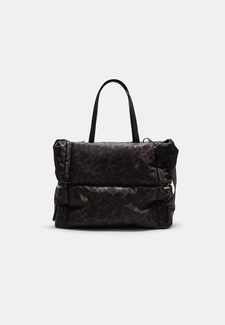 bolso shopper tejido cremallera leopardo