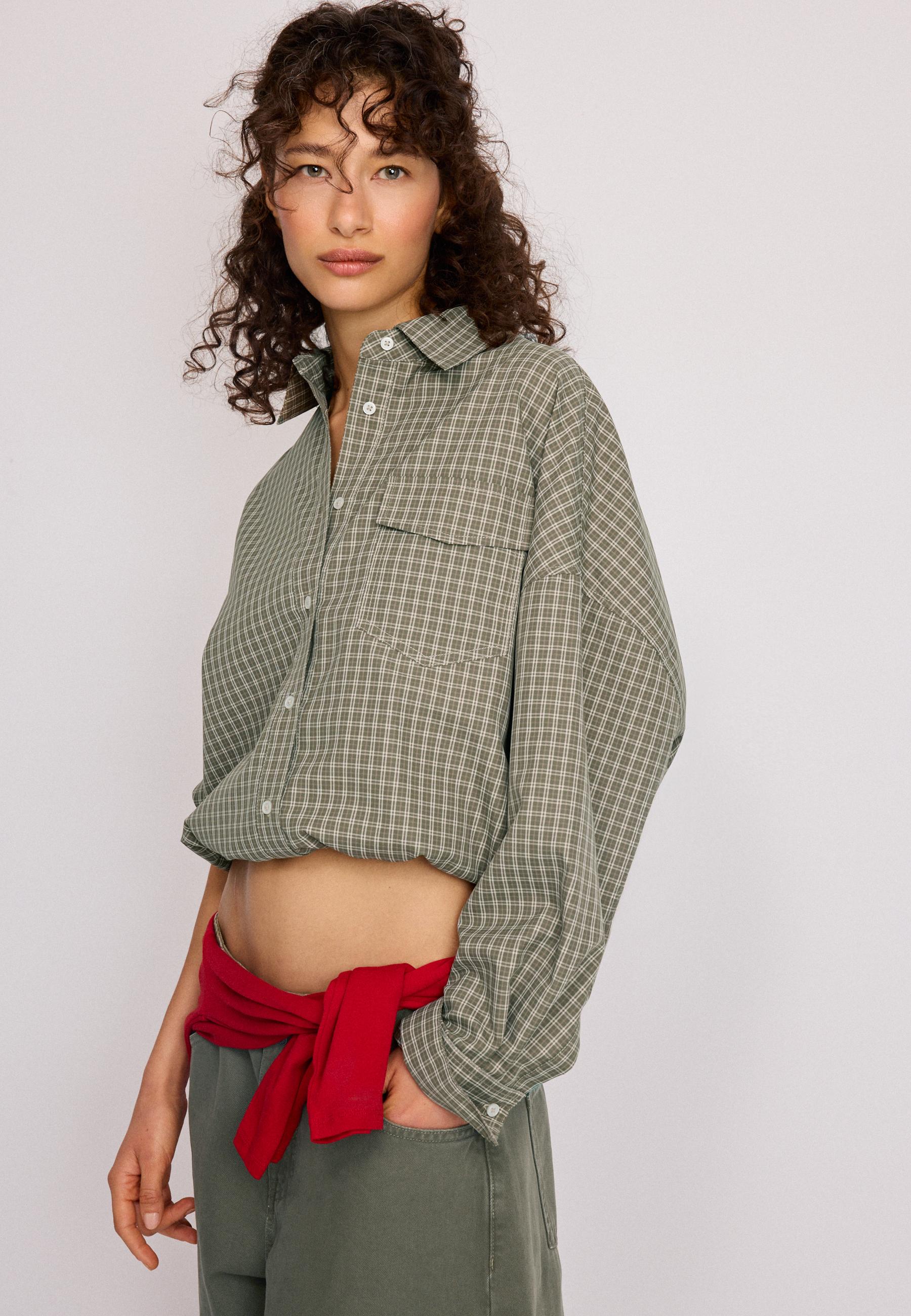 Checked balloon shirt — Khaki