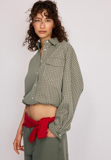 Checked balloon shirt — Khaki 6